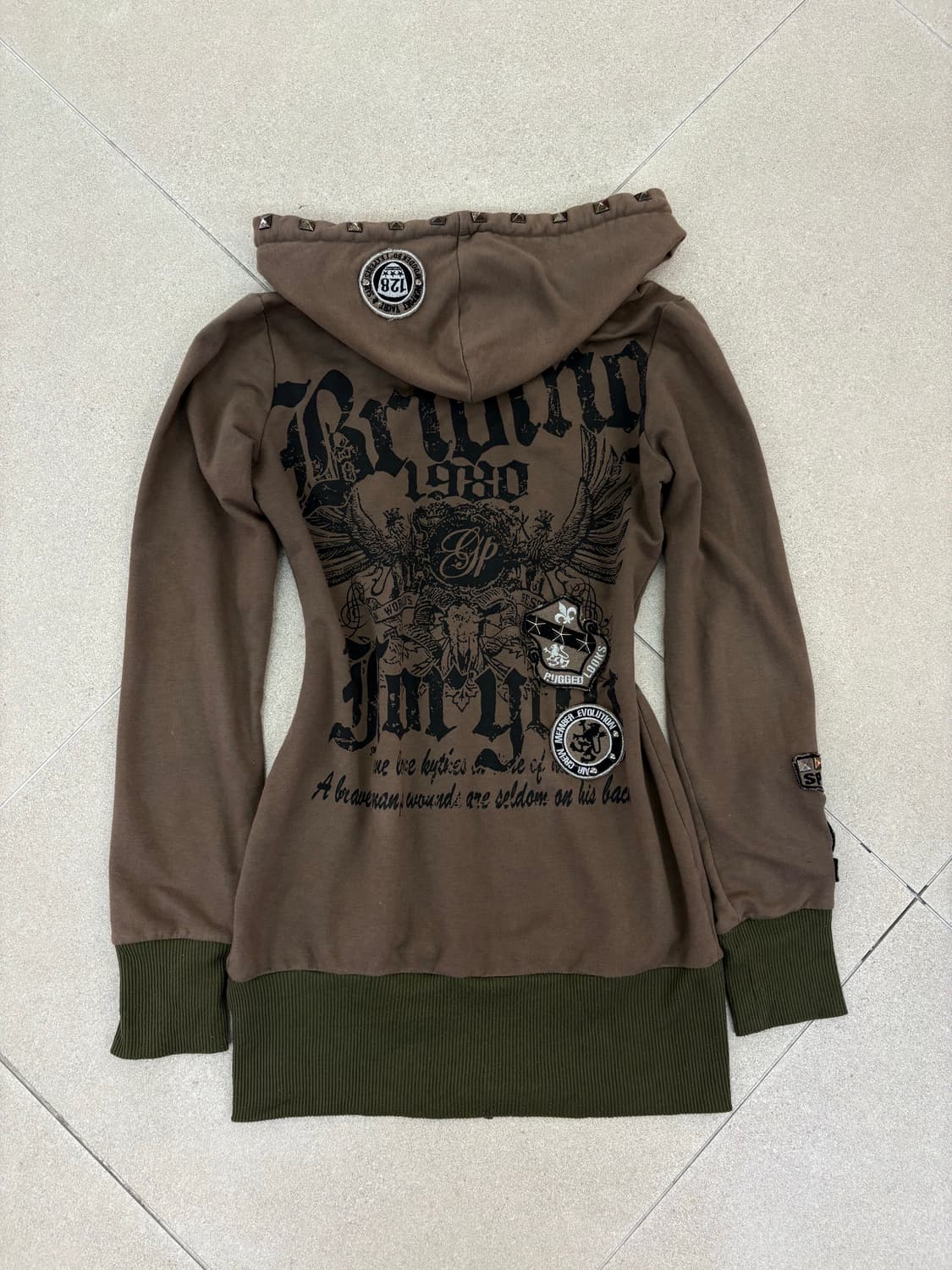 브라운 스터드 프린팅 투웨이 후드집업 상품이미지2