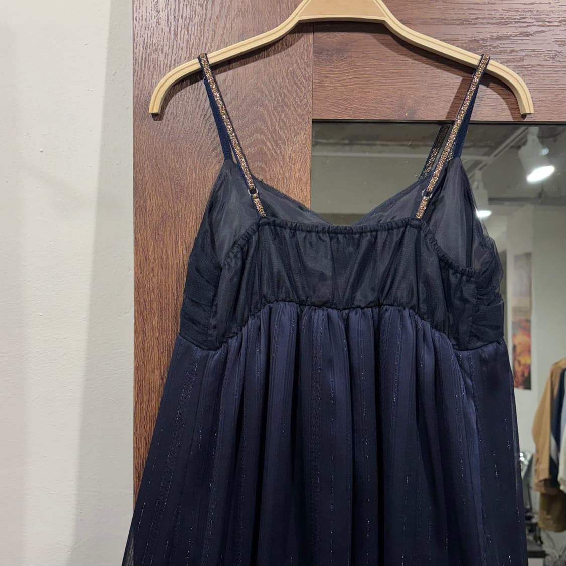 일본 빈티지 네이비 글리터 큐빅 리본 슬립 끈 원피스 갸루 상품이미지6