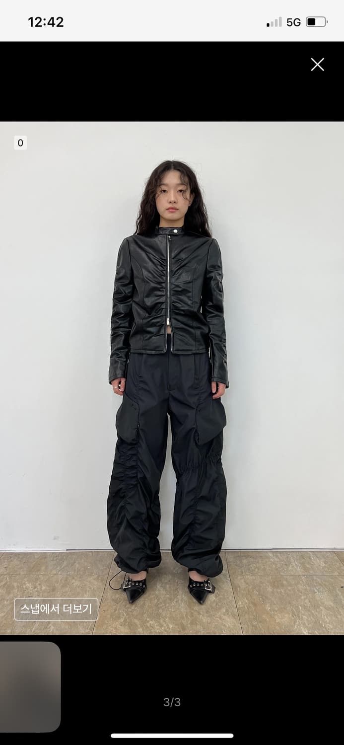 SHIRRING LEATHER JACKET BLACK 상품이미지4