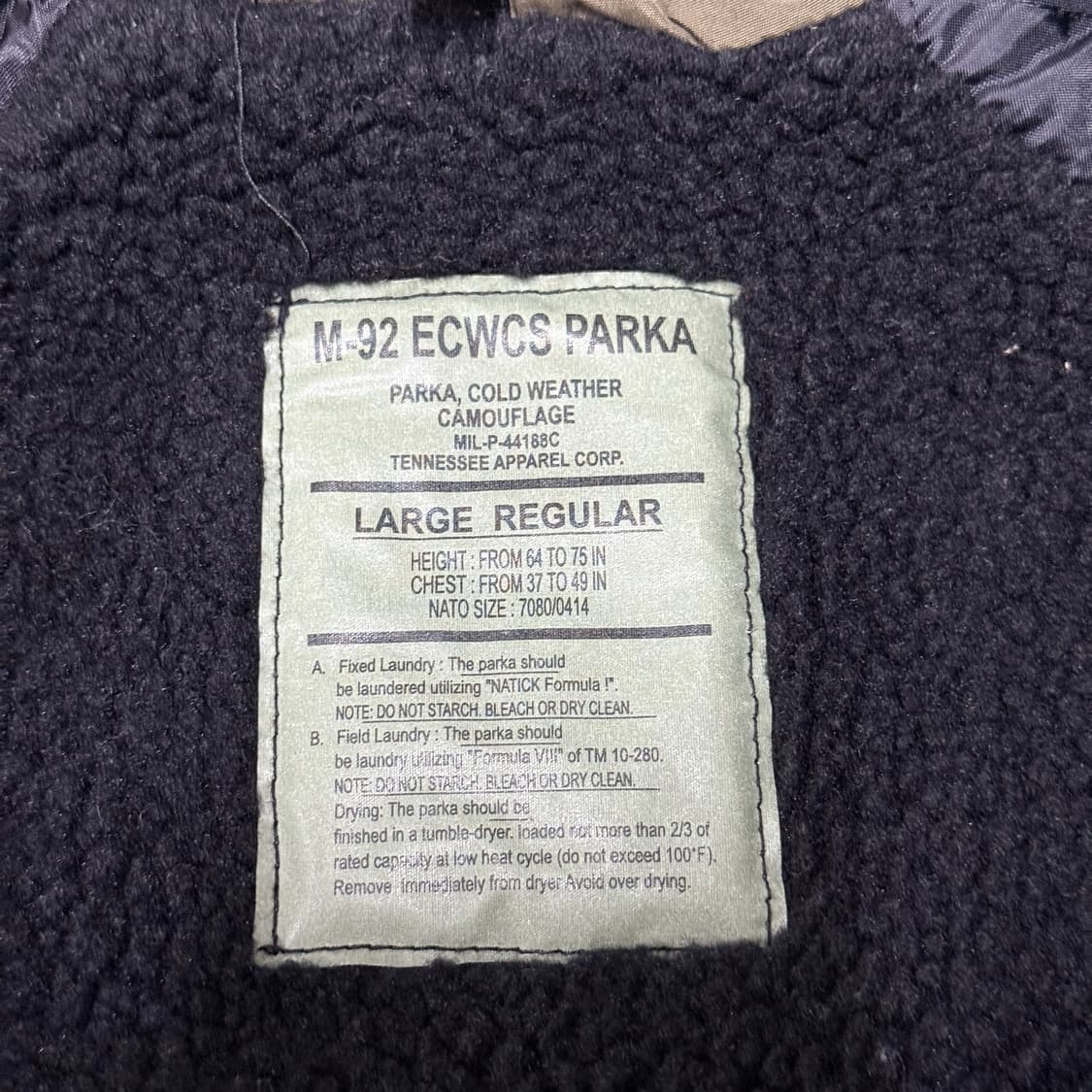 USA Tennessee 테네시 어패럴 풀 카모 m-92 파카 상품이미지6