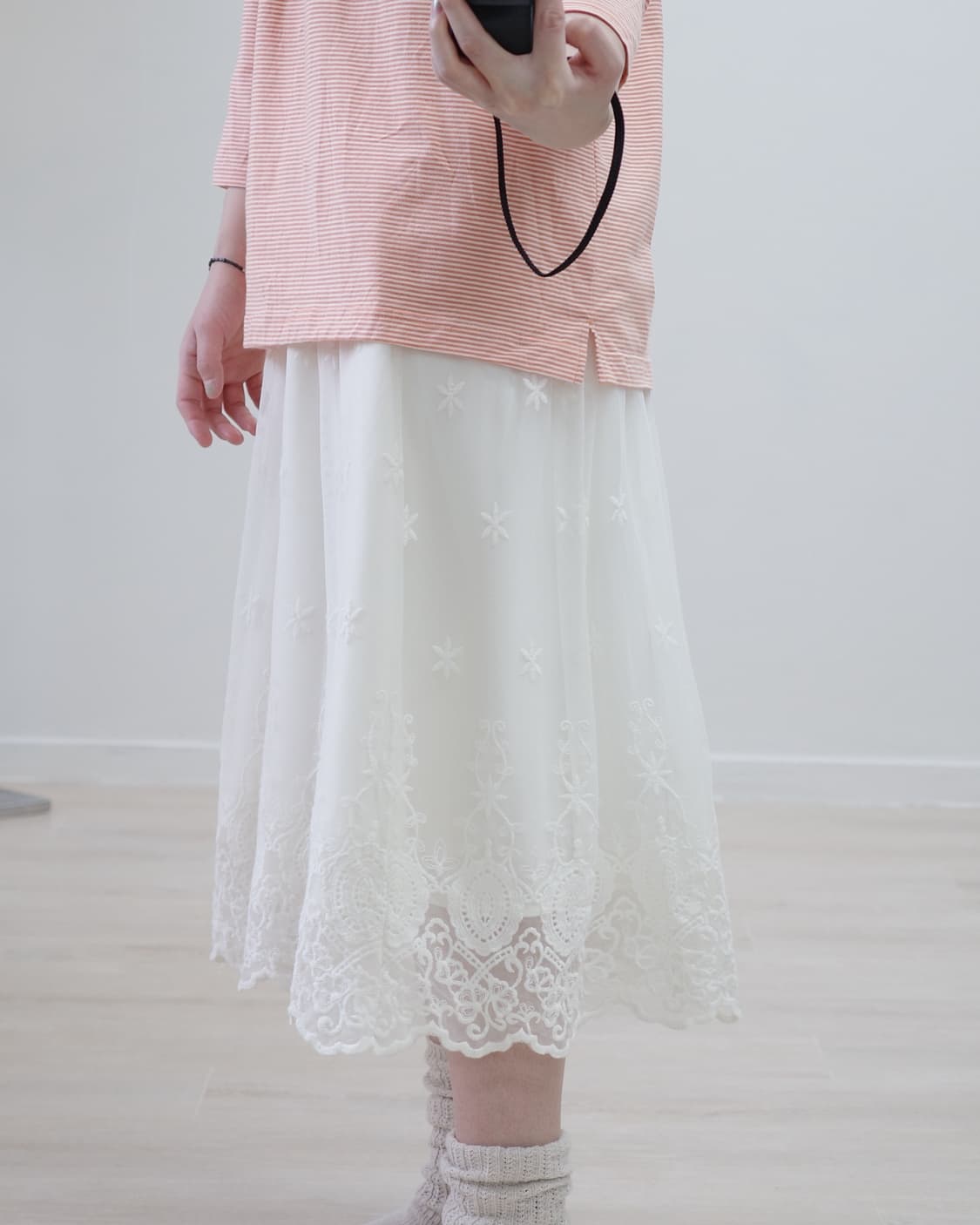 Cream white lace banding skirt 상품이미지4
