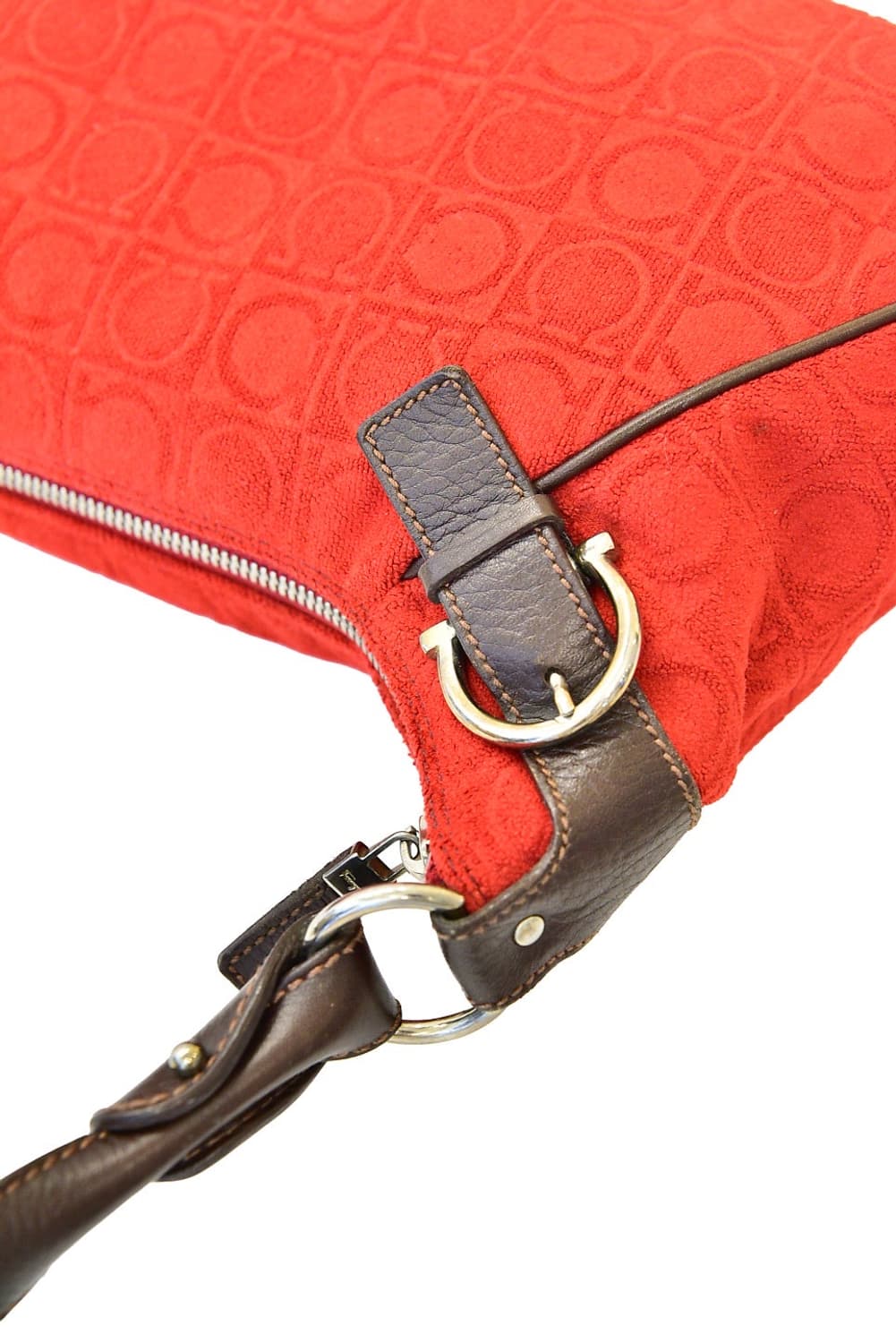 페라가모 스웨이드 레드 숄더백(정품) 상품이미지7