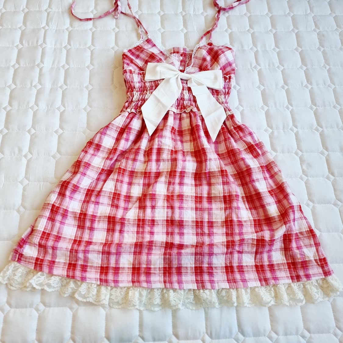 Tralala 트랄라라 딸기잼 체크 레이스 리본 원피스 상품이미지1