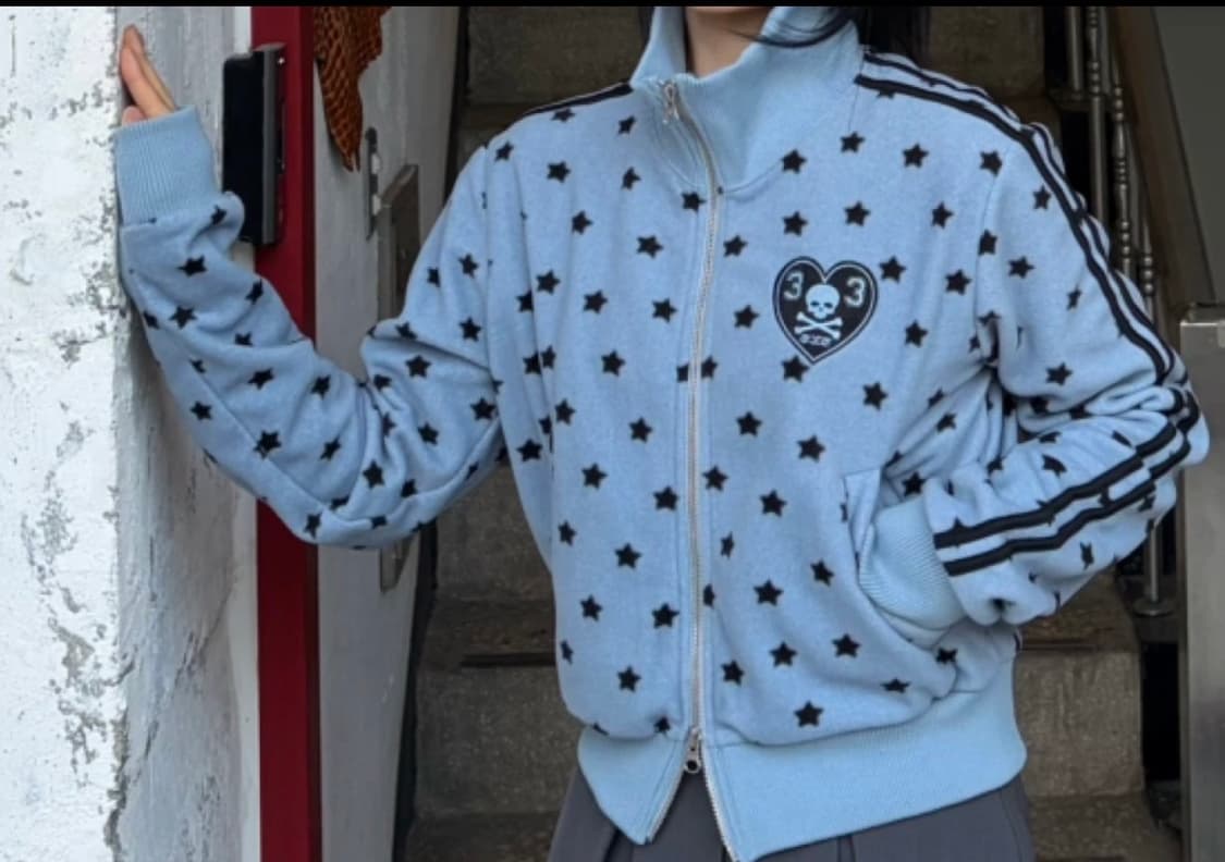 택포 🩵하늘색) 셋업이엑스이 져지자켓  키치 카리나착용한 상품이미지5