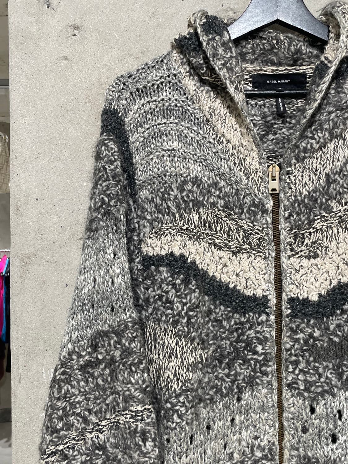 이자벨 마랑 그레이 하프 슬리브 집업 니트 롱 후디 자켓 상품이미지2