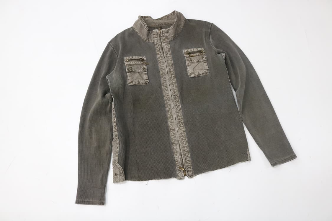 빈티지 카키 그레이 코듀로이 믹스 밀리터리 집업 자켓 (L) 상품이미지2