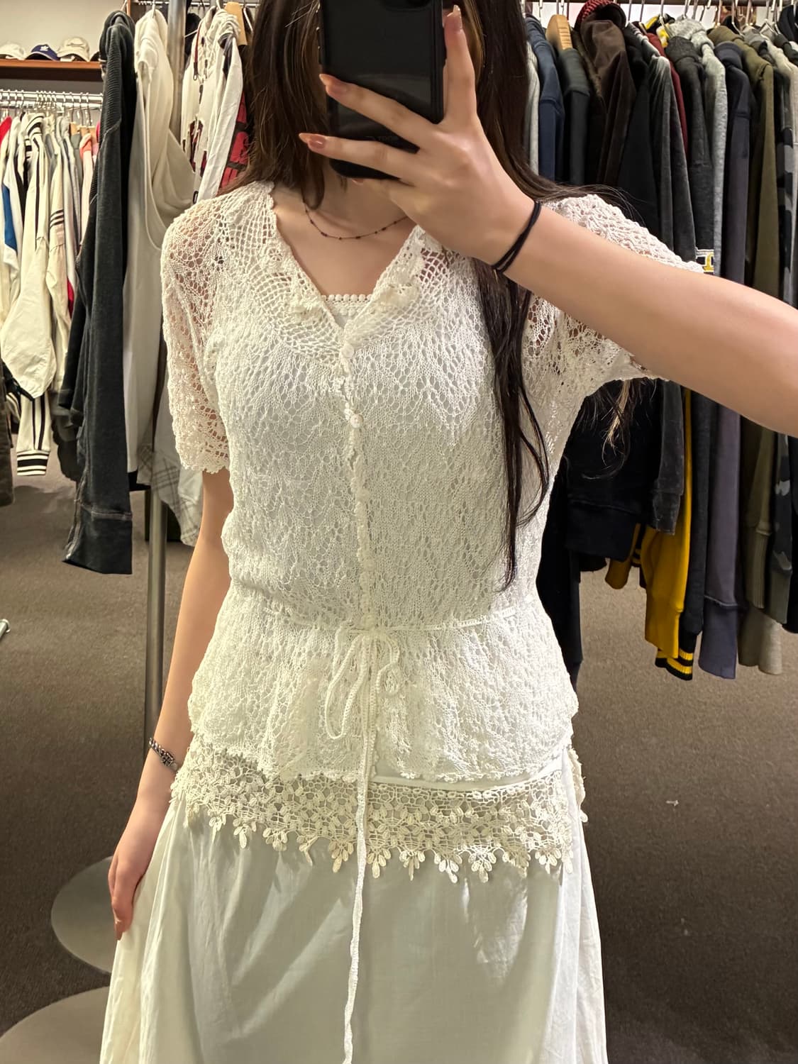 L)Japanese vintage 여성 꽃자수 반팔 그물 가디건 상품이미지2