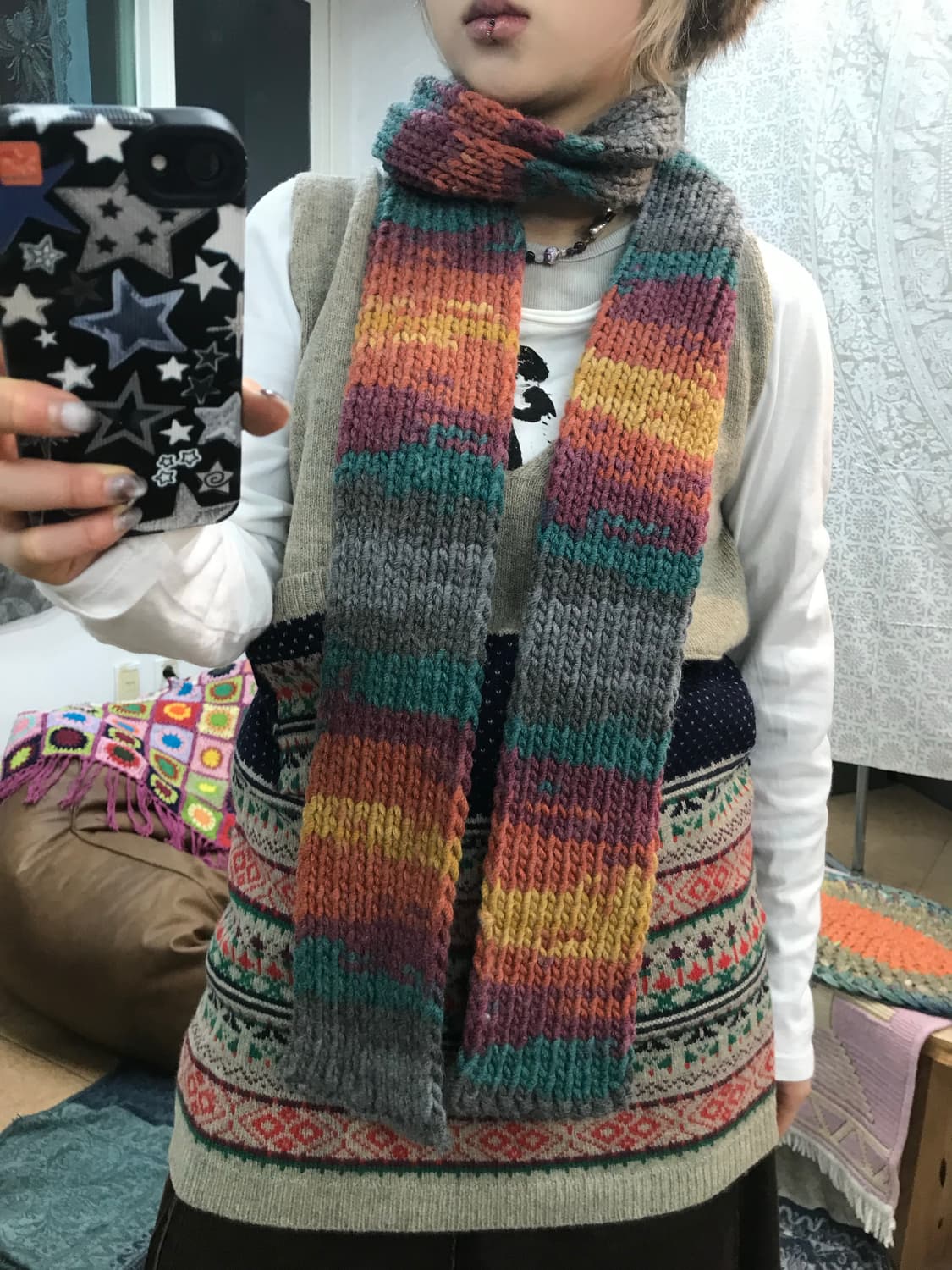 빈티지 스트라이프 케이블 니트 머플러 목도리  상품이미지1