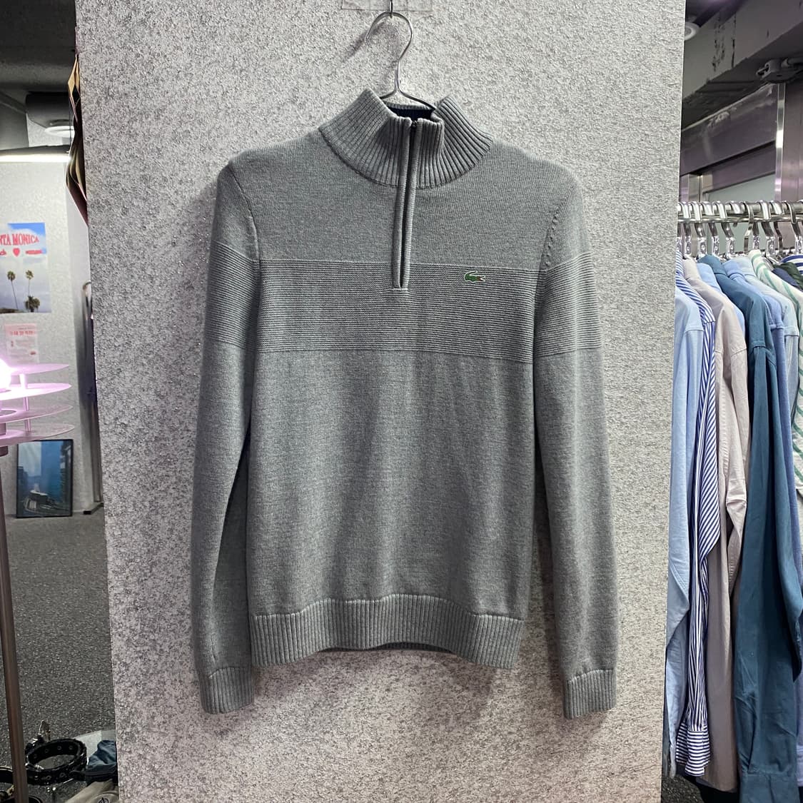 라코스테 스몰 로고 그레이 코튼 반집업 니트 B2979 상품이미지2