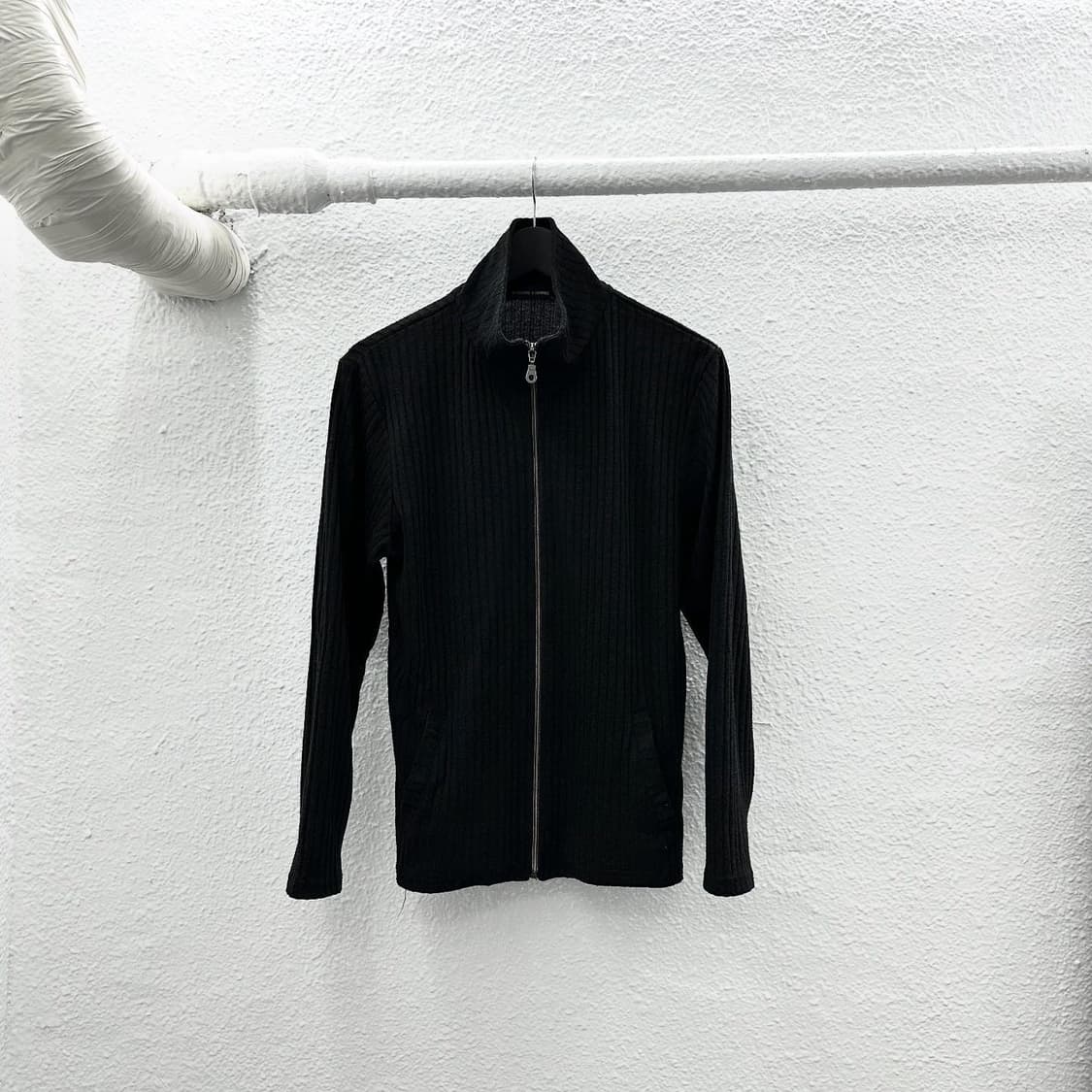 Formal black rib knit zip-up 상품이미지3