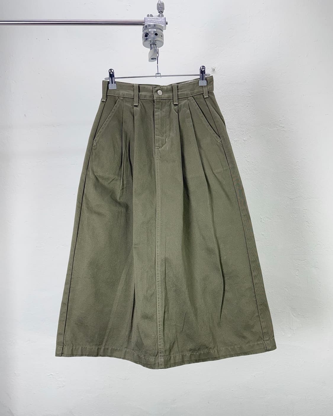 리 카키 롱 코튼 스커트 상품이미지1