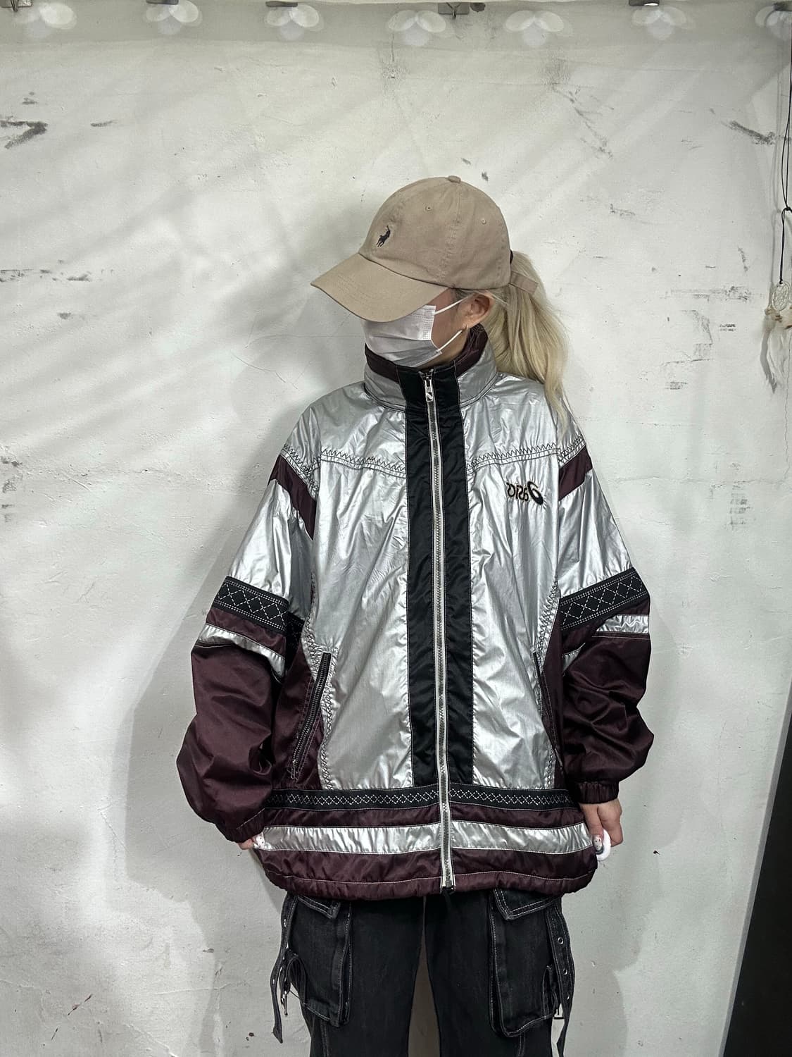 90s 아식스 메탈 유광 y2k 오버핏 바람막이 트랙 자켓 M 상품이미지2