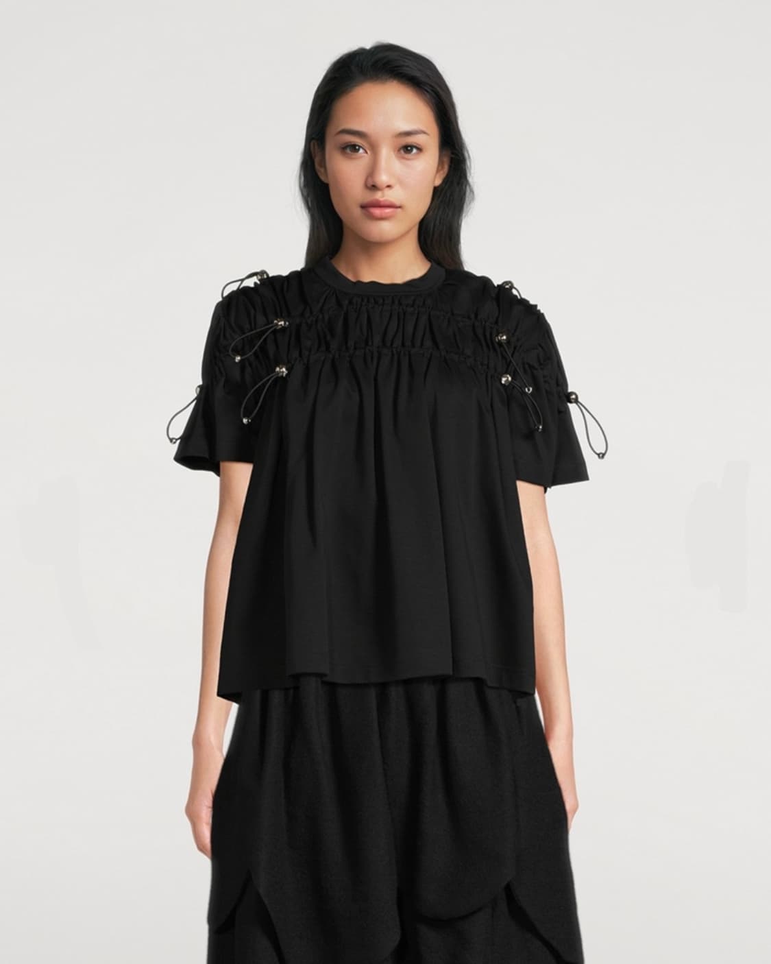 [XS,S,M]느와 케이 니노미아 Ruched 저지 티셔츠/블랙 상품이미지1