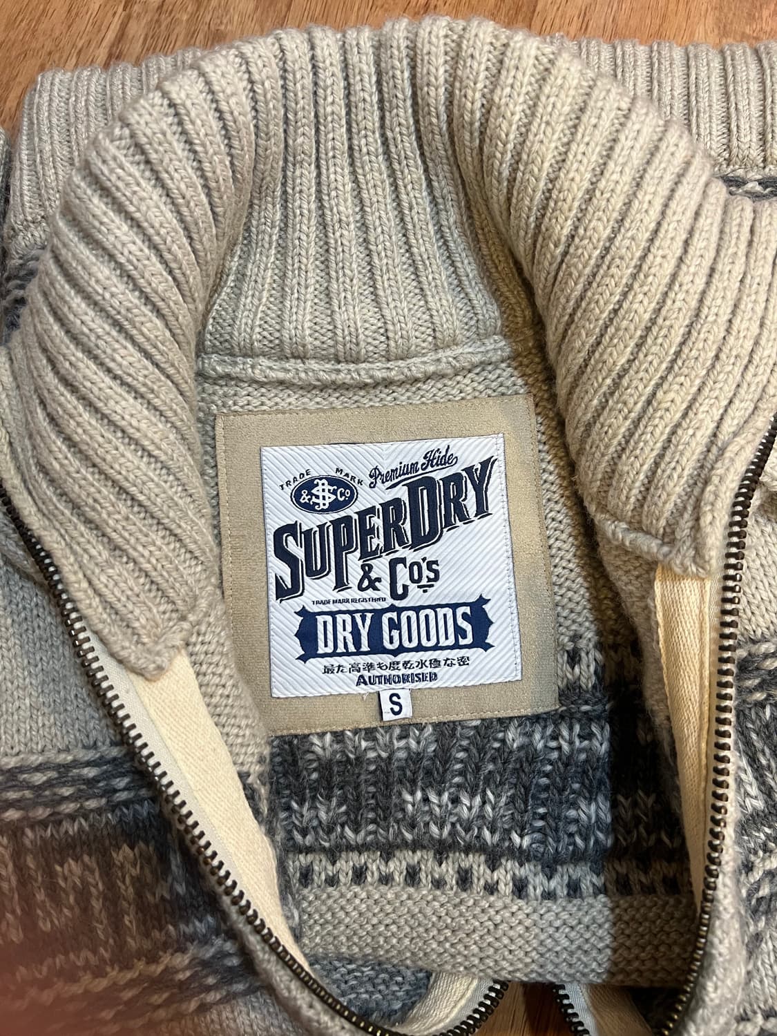 슈퍼드라이 여성 오트밀그레이 노르딕패턴 니트집업점퍼 상품이미지5