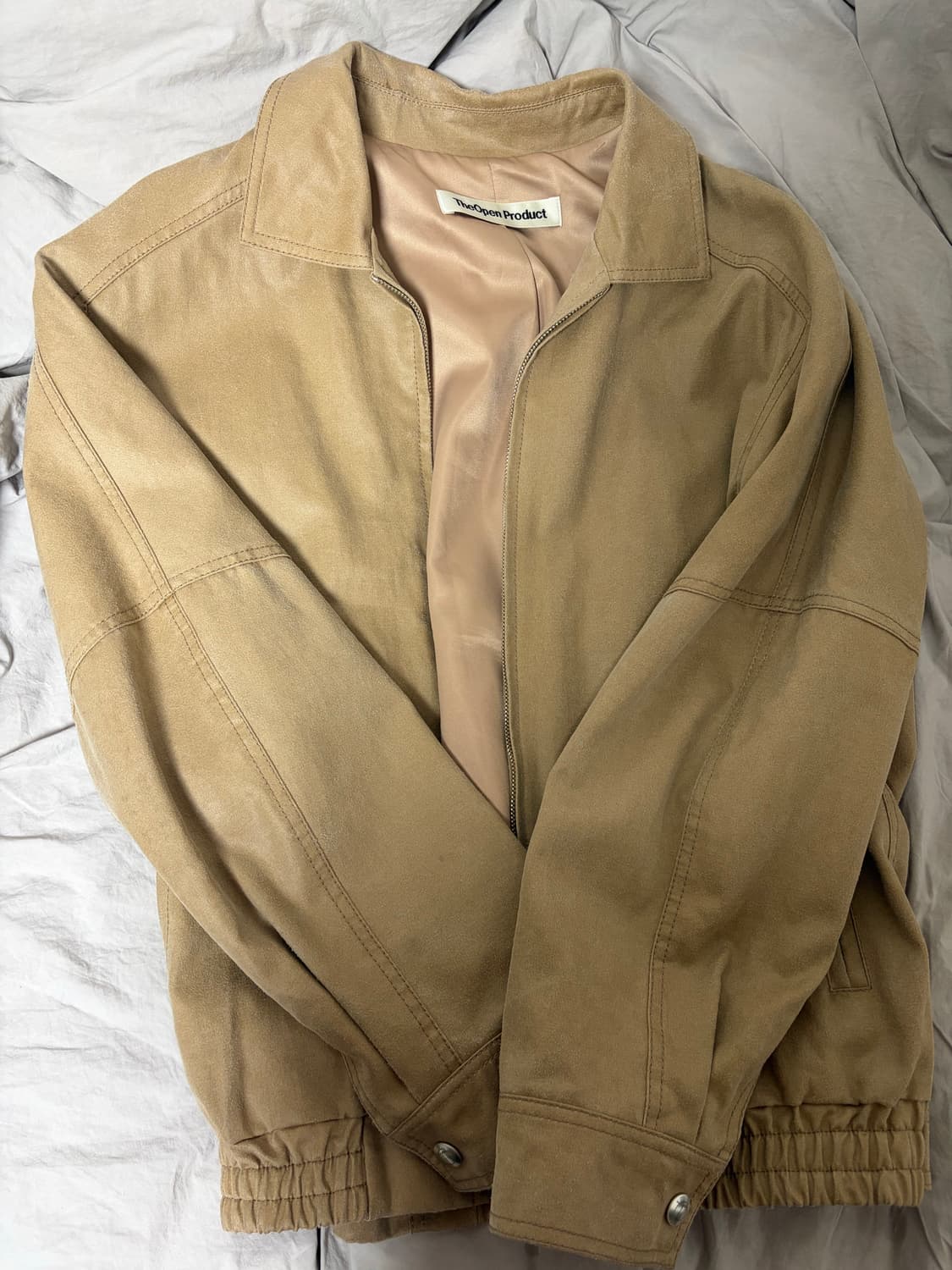 더오픈프로덕트 페이퍼 라이크 봄버 자켓 베이지 상품이미지4