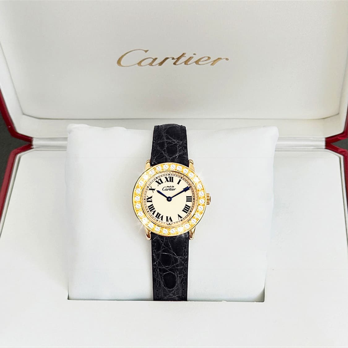 까르띠에 론드 아이보리 다이얼 빅 다이아 여성 악어가죽 시계 상품이미지9