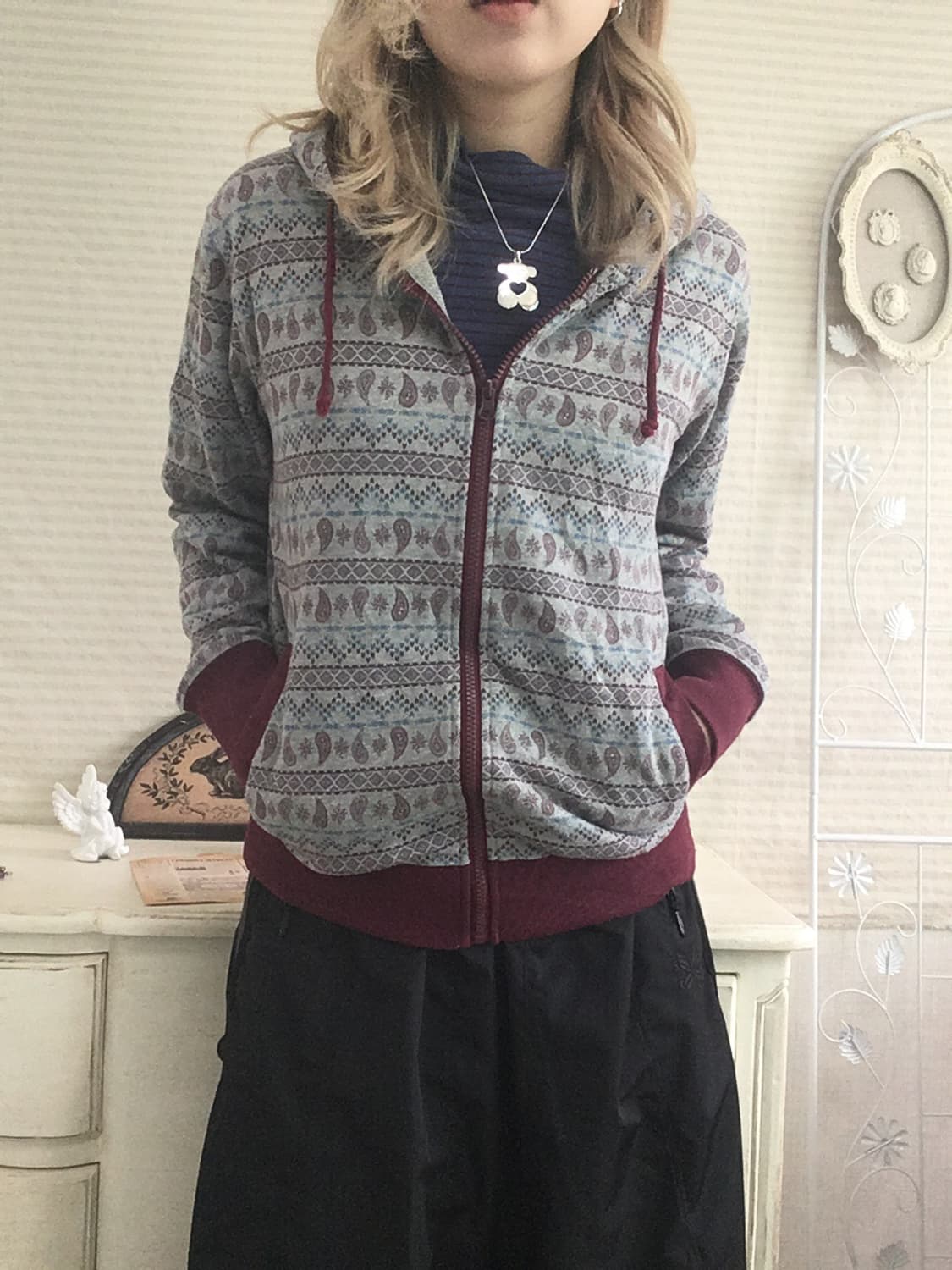 Set) bohemian burgundy pattern hood zip- 상품이미지5