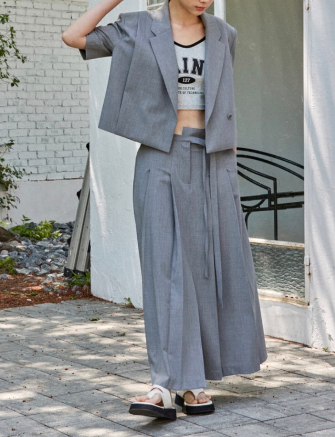 에스와이투씨 트윈 턱 롱 스커트 그레이 상품이미지4