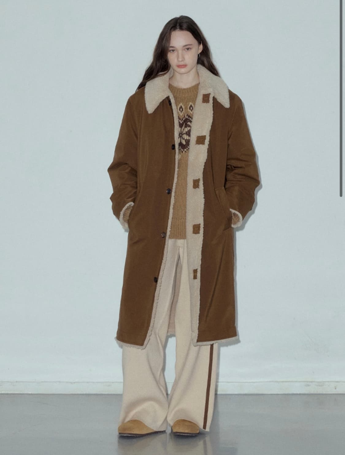 citta 시타 울블렌드 셔링 믹스 롱코트 브라운 상품이미지1