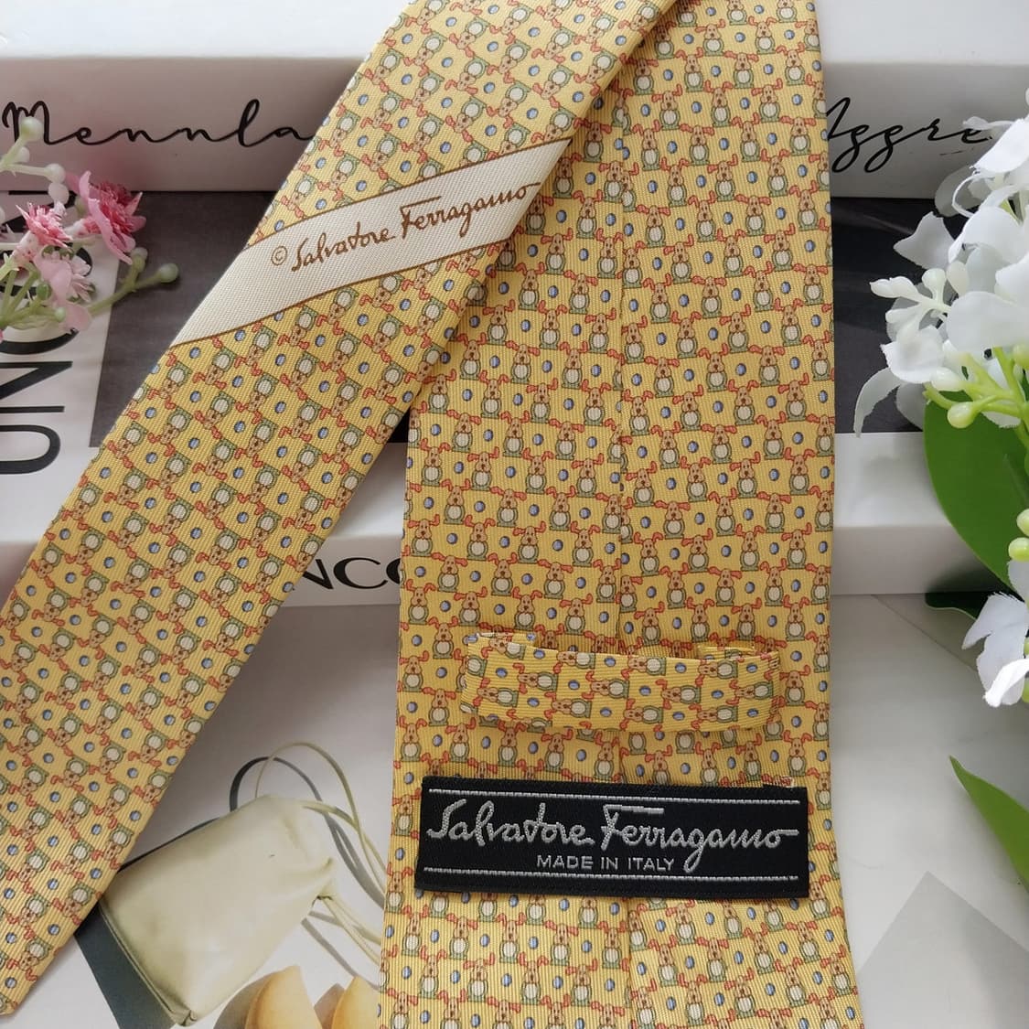 살바토레 페라가모 애니멀 모티브 넥타이 8.8cm A+등급 K2305 상품이미지4