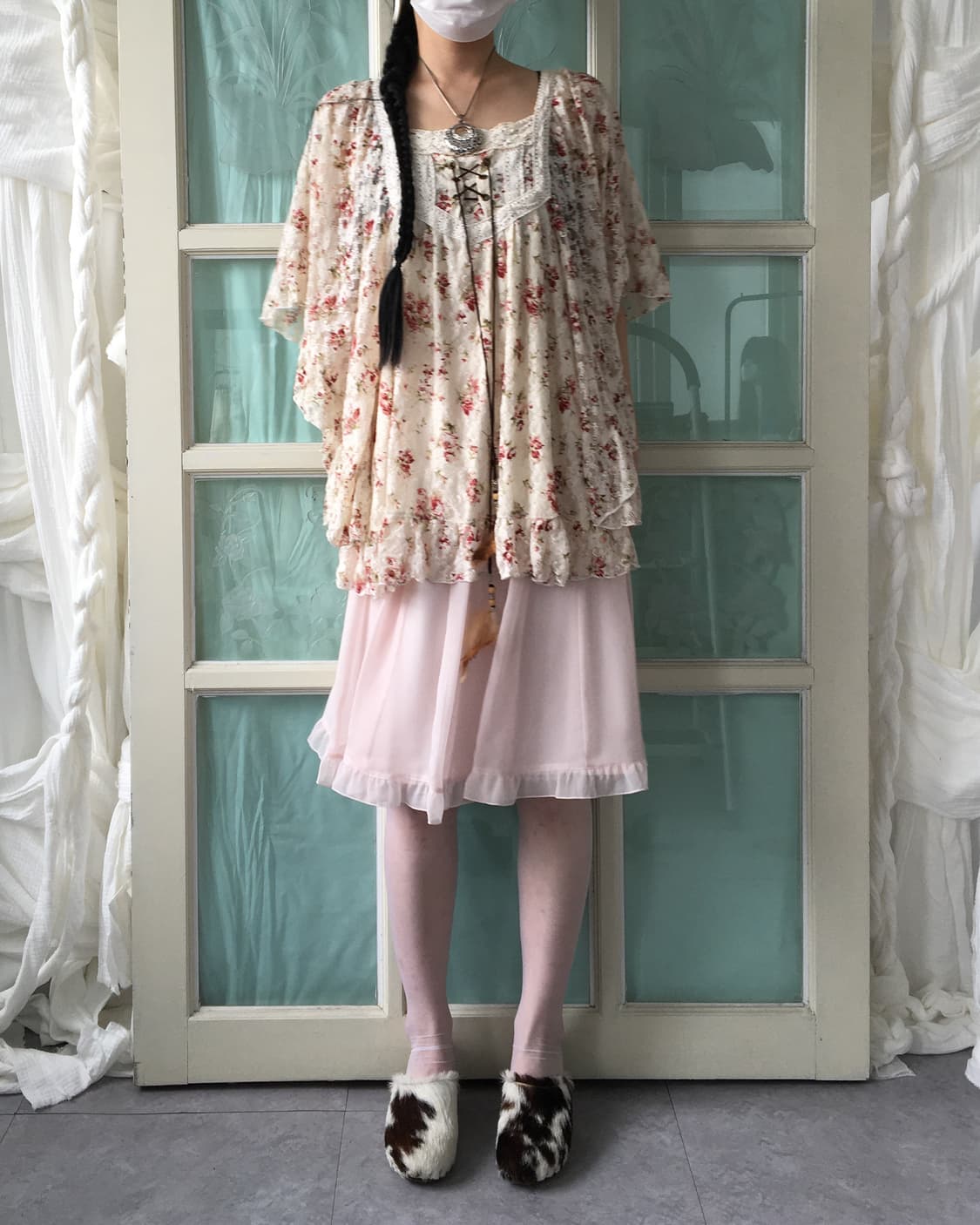 Flower pattern feather point cape top 상품이미지6