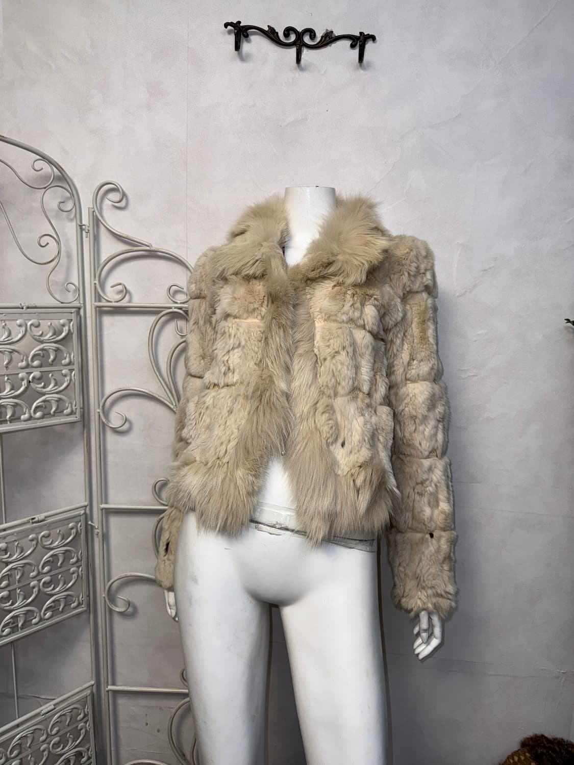 Ivory rabbit & fox fur stitch jacket  상품이미지4