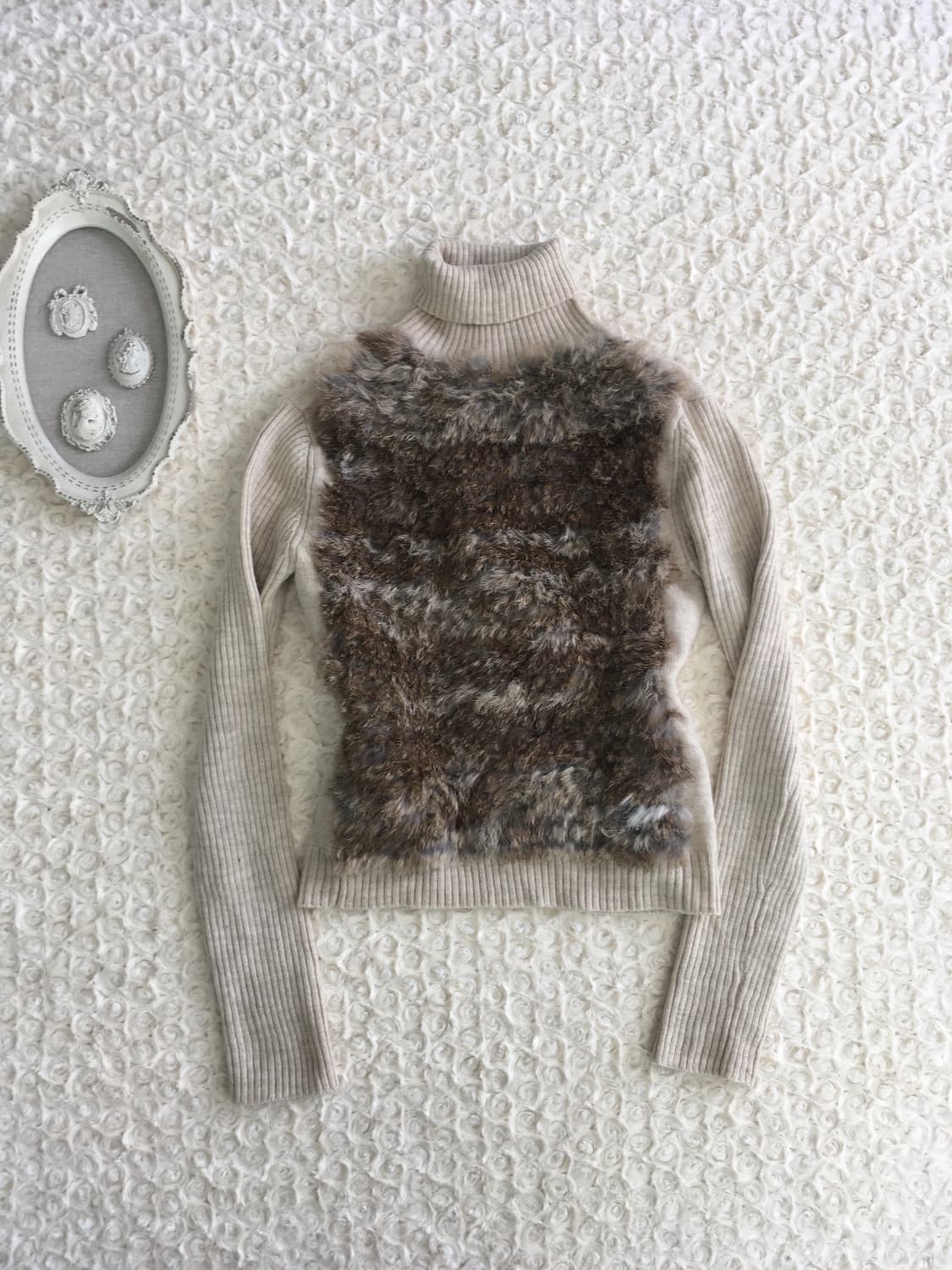 일본빈티지 베이지 래빗퍼 풀오버니트 상품이미지1