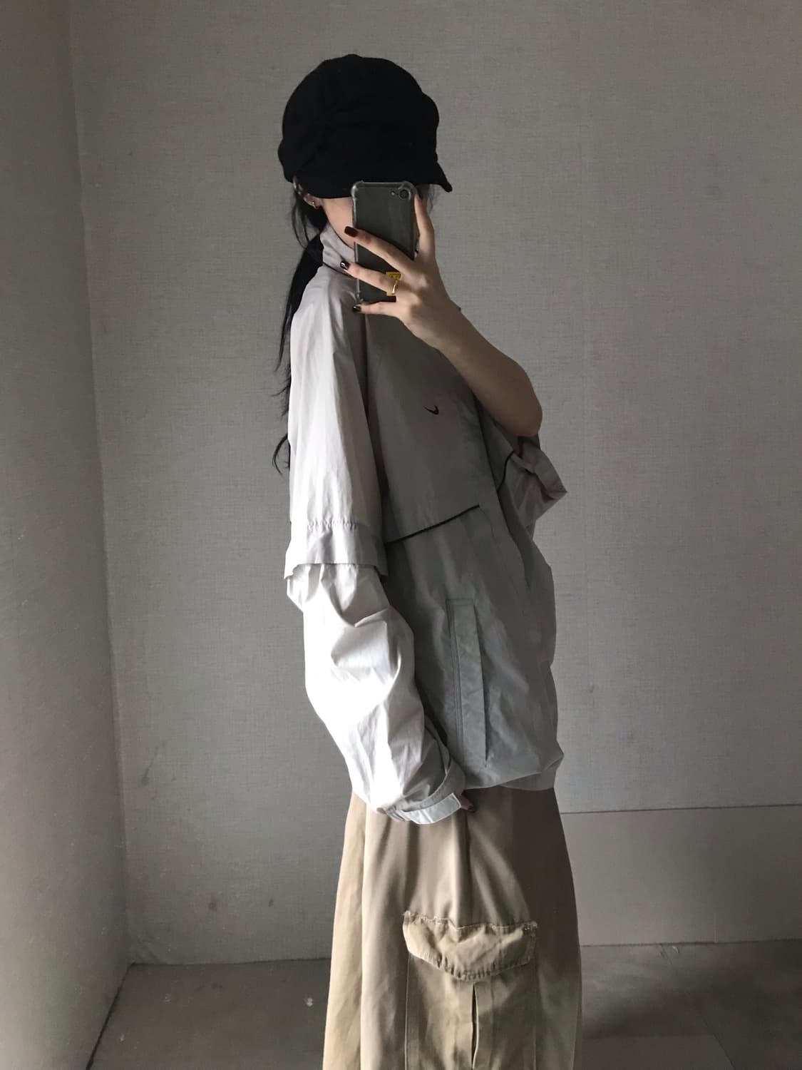 나이키 베이지 투웨이 절개 바람막이 상품이미지3
