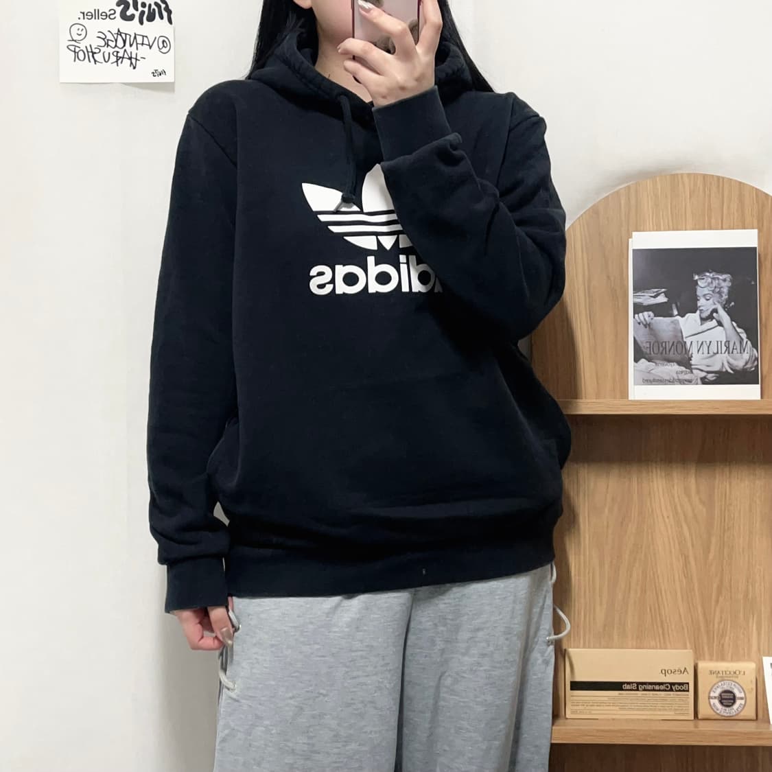 [정품] 아디다스 블랙 빅 트레포일 후드티 [ L ] 상품이미지2