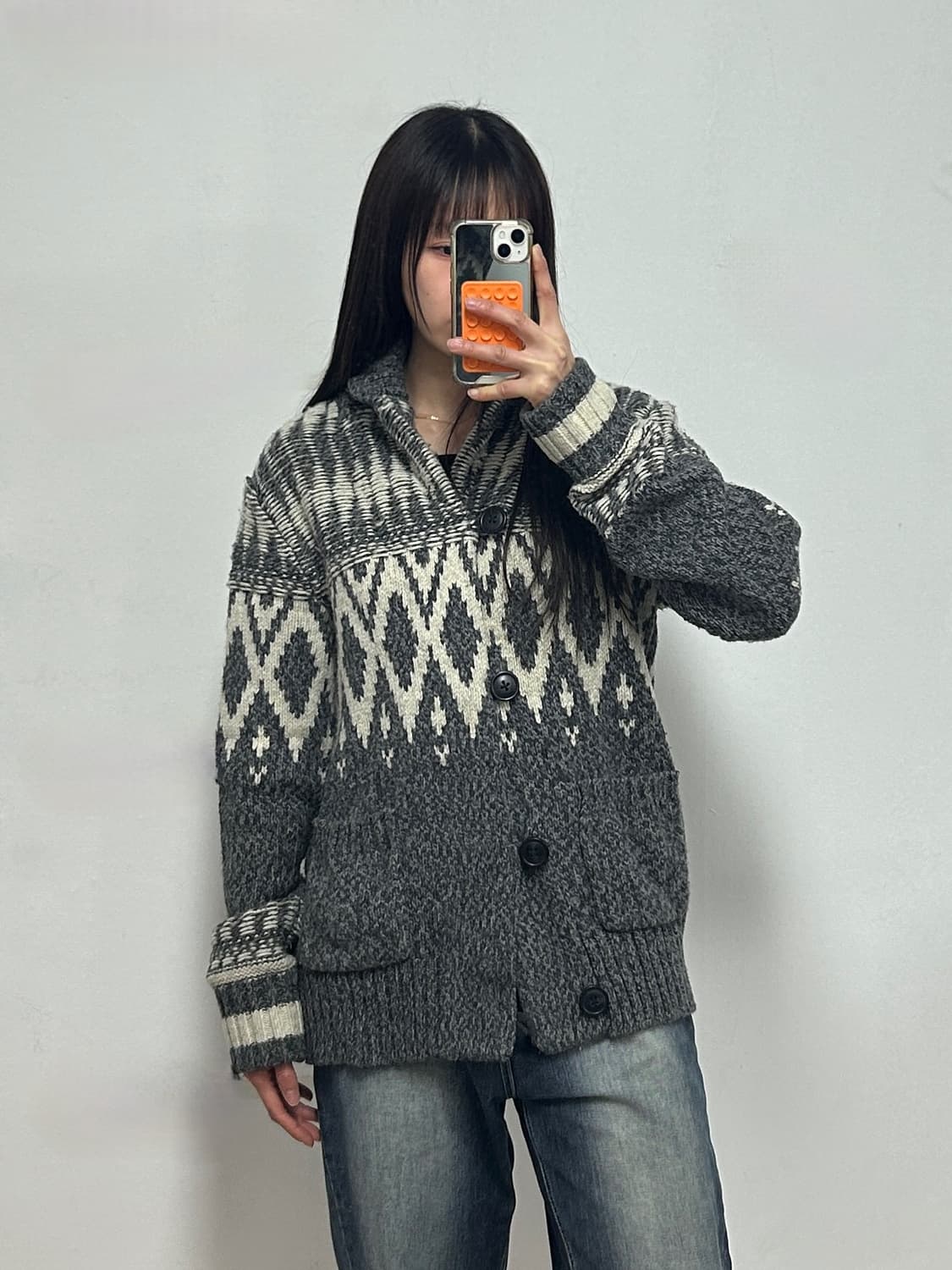 갭 노르딕 패턴 숄카라 니트 가디건 상품이미지1