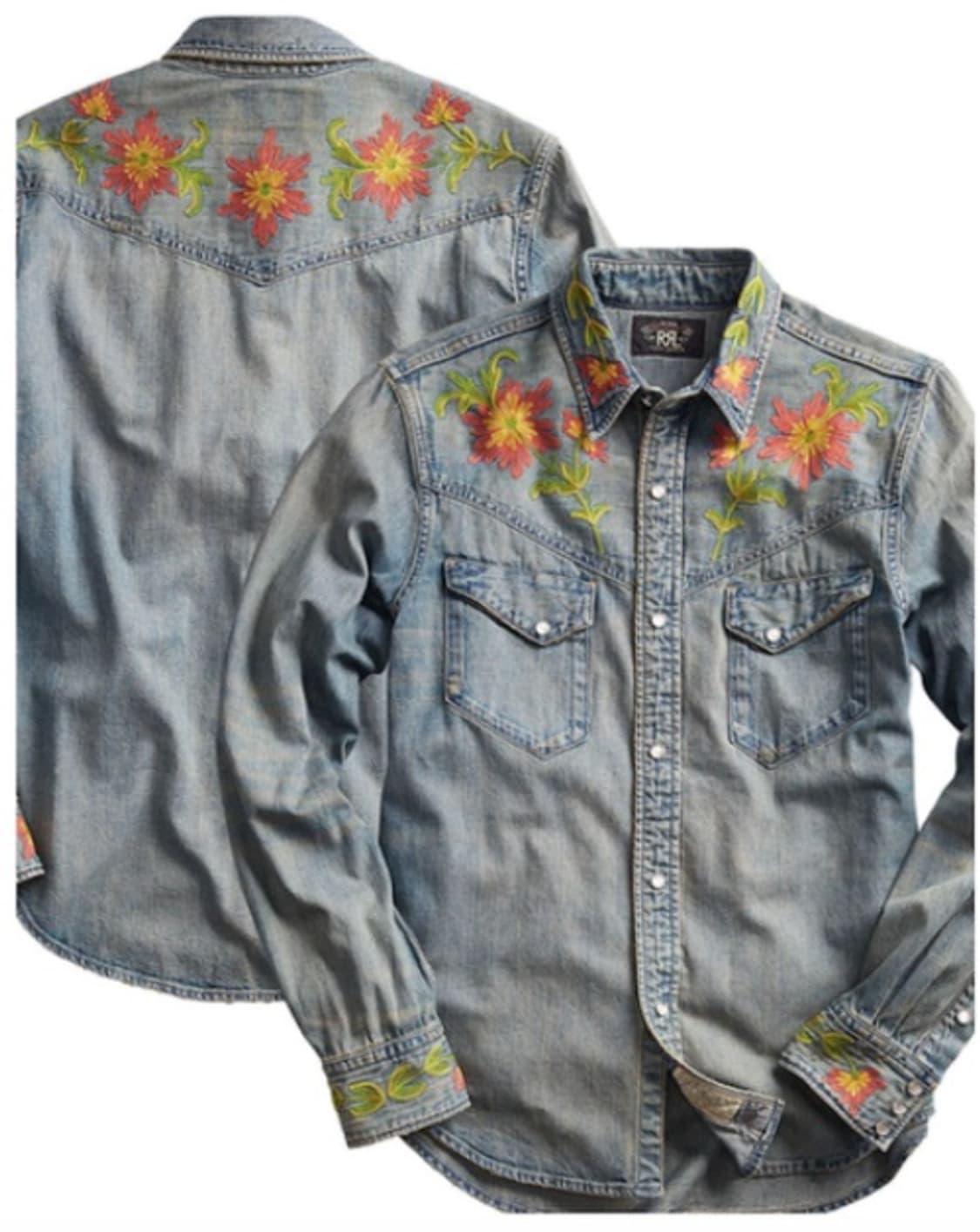 RRL 꽃자수 웨스턴 데님 셔츠 M 상품이미지1