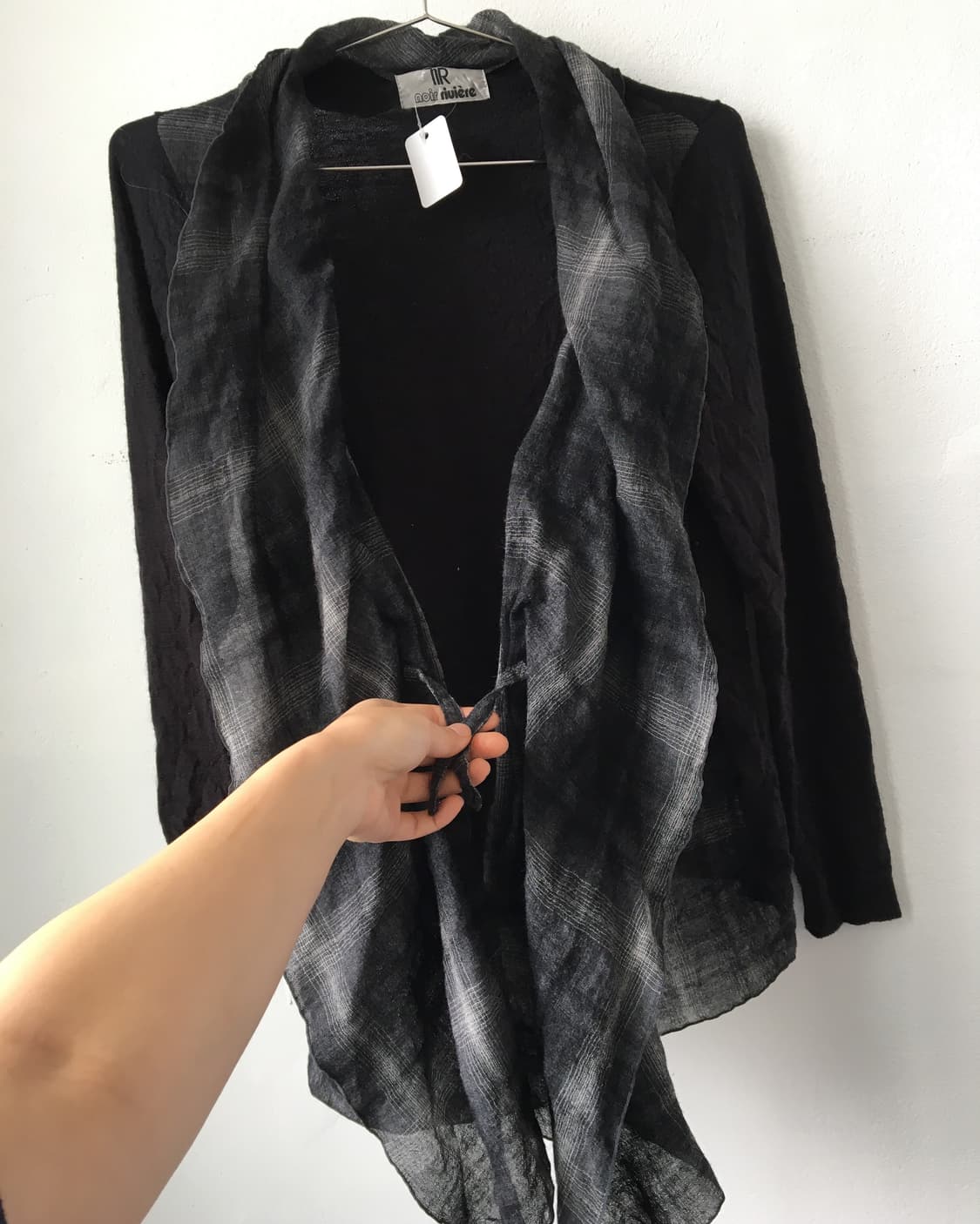 Check pattern drape woolen open caridgan 상품이미지5