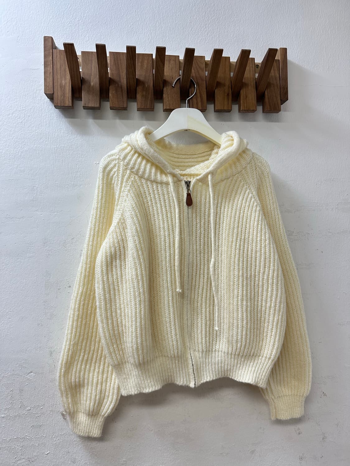 일본빈티지 크림 리브드 니트 후드 집업  상품이미지3