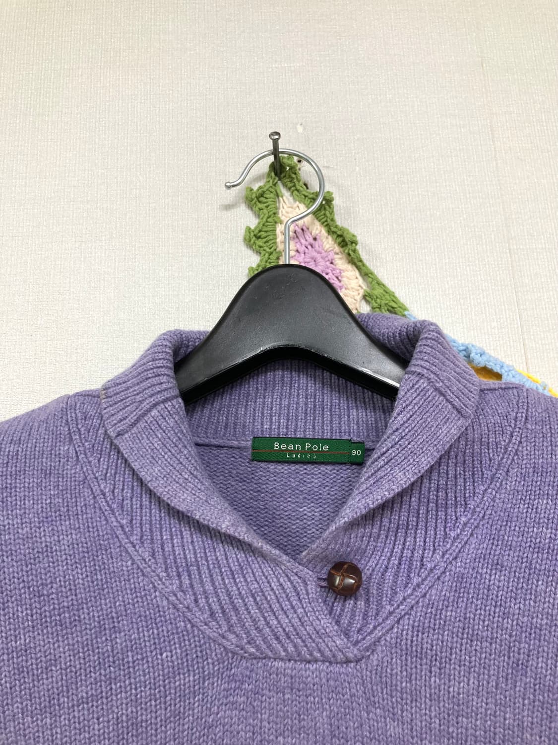 빈폴 여성 울 100% 슬림 딱붙핏 숄카라 니트 90 _ 연보라 상품이미지3