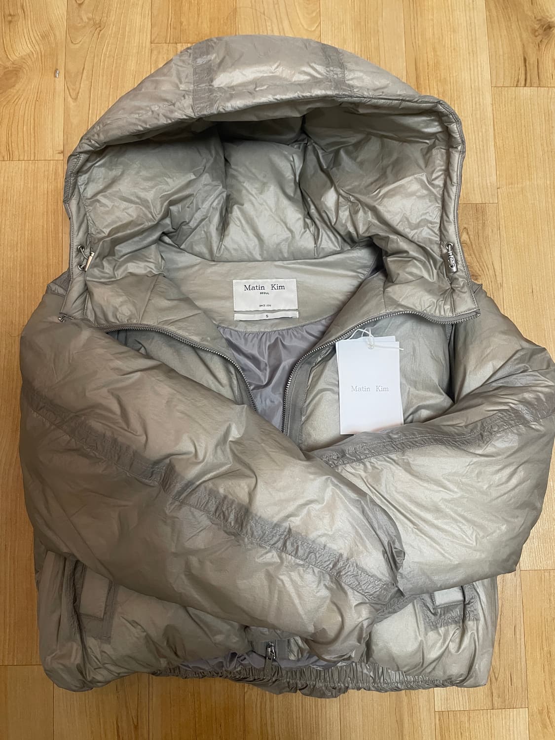 마뗑킴 패딩 백 로고 후디 숏다운 베이지 S 새상품 상품이미지9