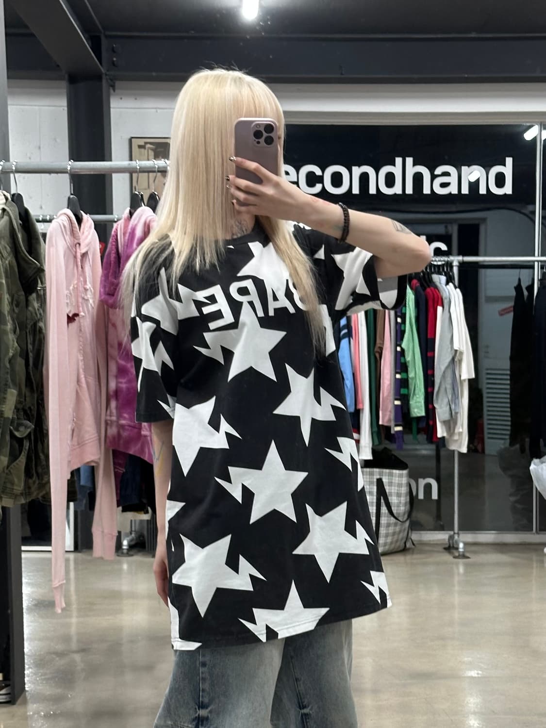 베이프 릴렉스드 스타 패턴 반팔 오버핏 티셔츠 상품이미지3