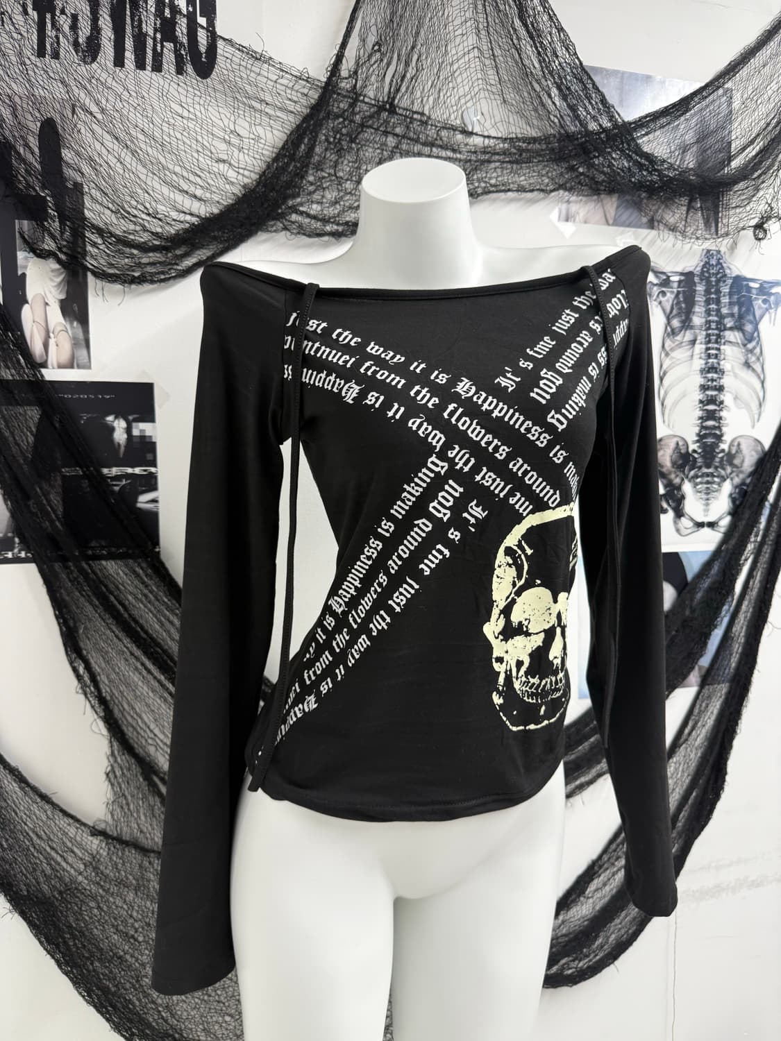 00s gal punk mood lettering skull longsl 상품이미지1