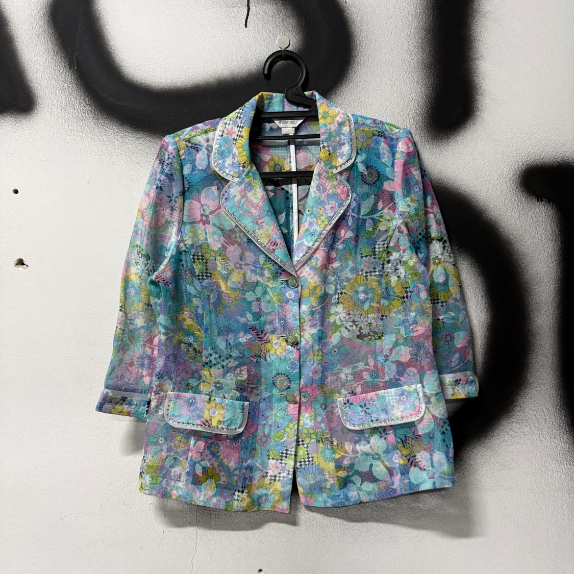 VTG 빈티지 오리엔탈 큐빅 디테일 수채화 패턴 카라 자켓 상품이미지1