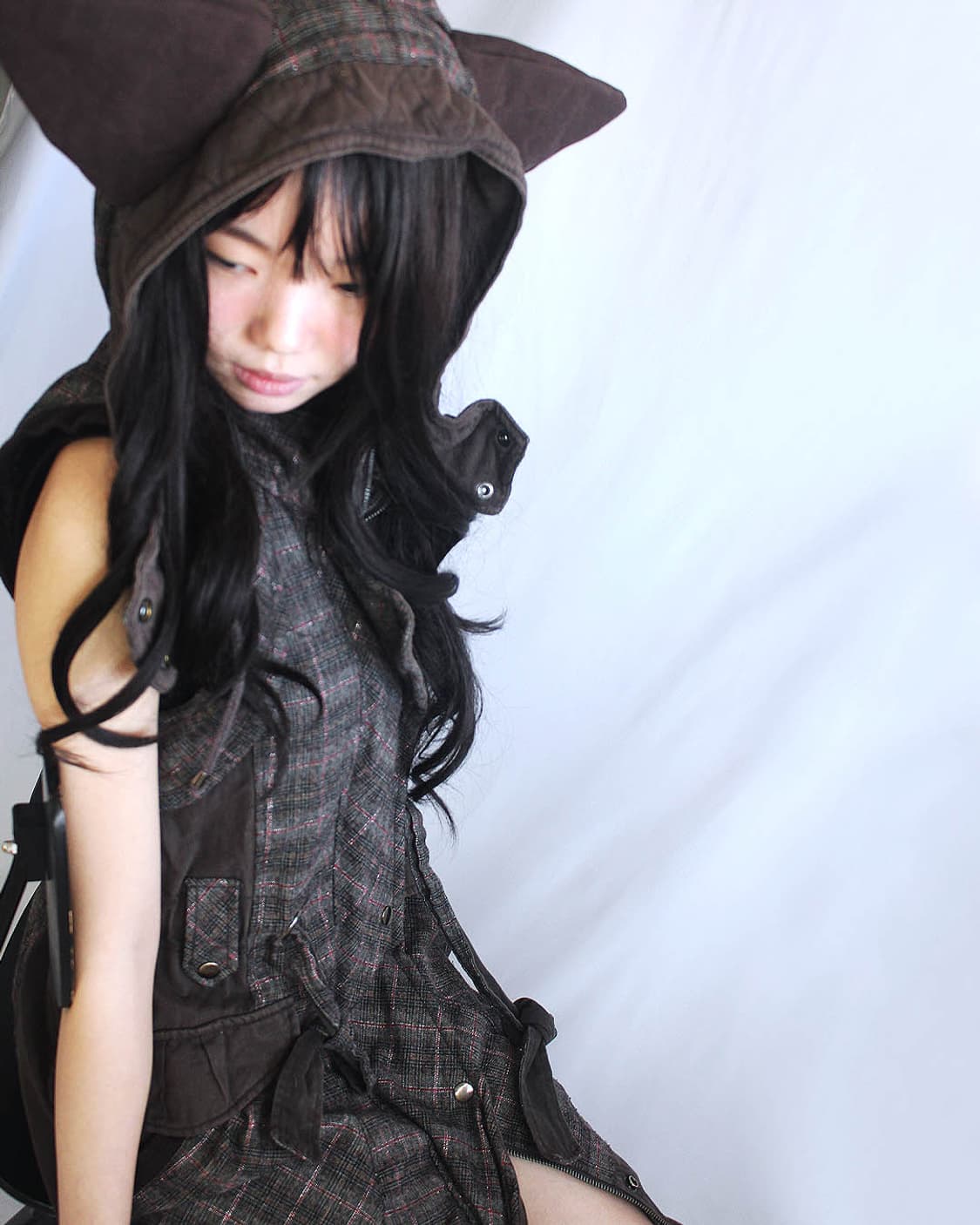 Cat-Ear check 2way grunge zipup onepiece 상품이미지10