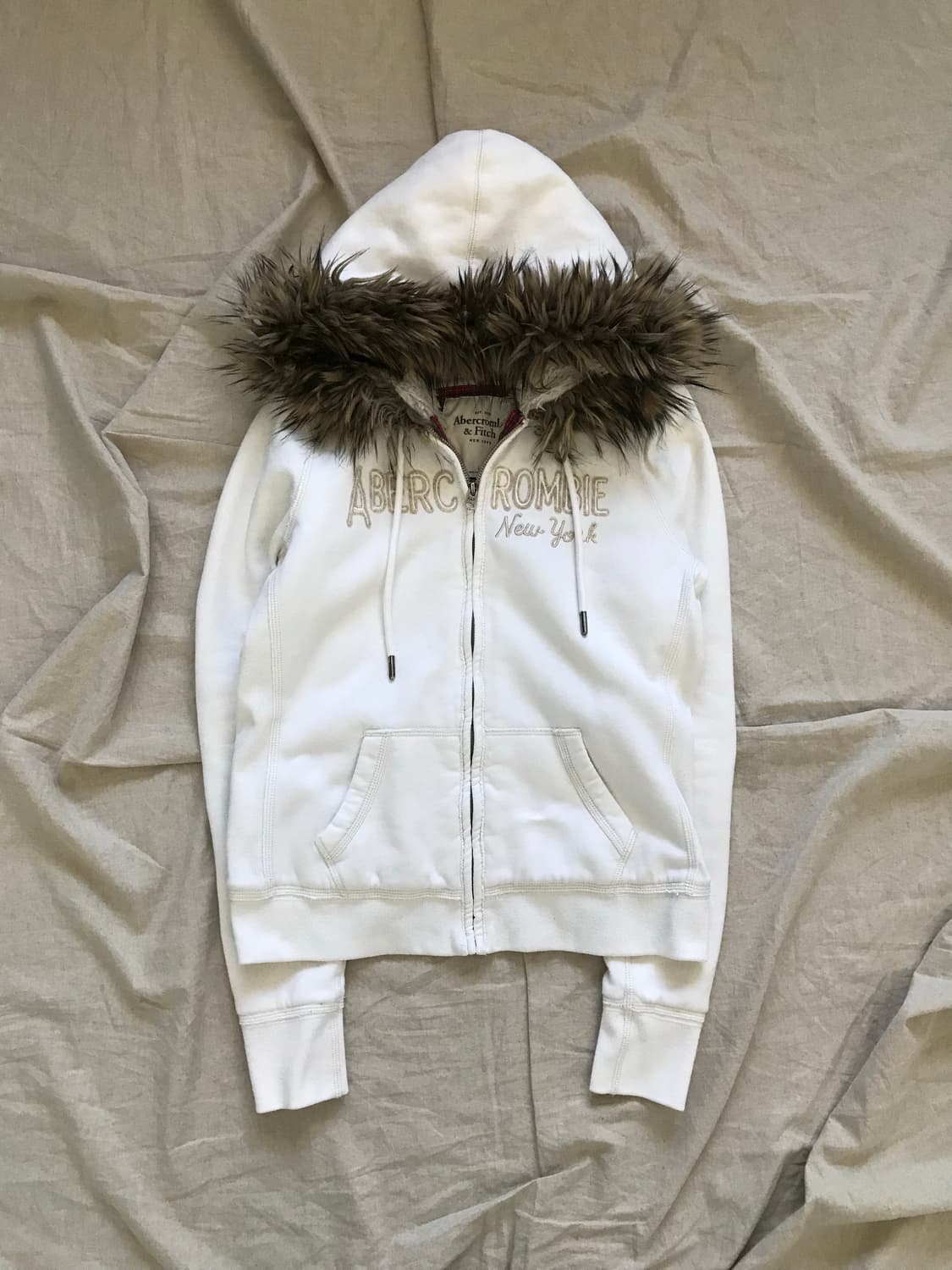 대장급 아베크롬비 울프죠 퍼 후드집업 화이트 상품이미지6
