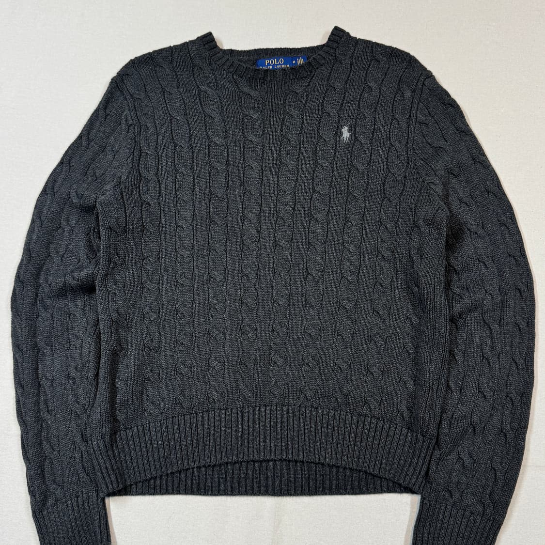 M) 폴로 랄프로렌 코튼 케이블 꽈배기 라운드넥 니트 차콜 상품이미지3