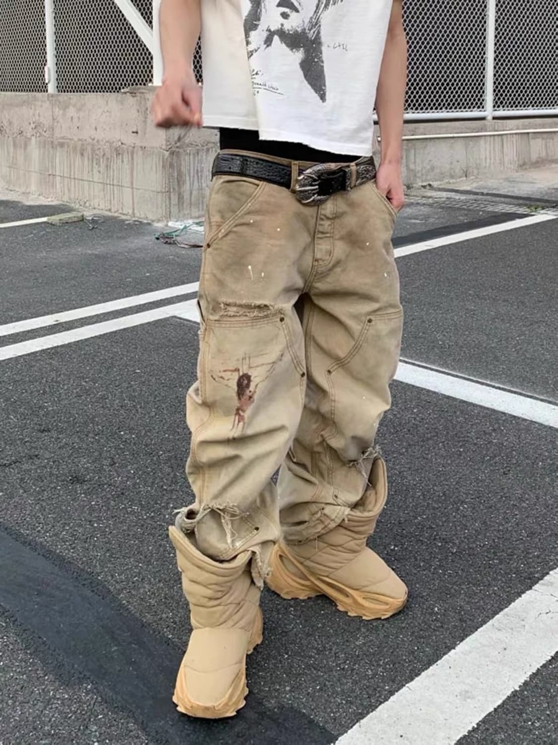 Vintage mood double knee dirty pants 상품이미지4