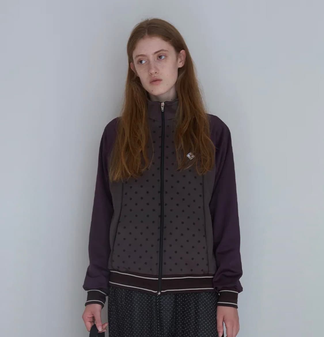 노컨텐츠 도트 져지 자켓_브라운퍼플 상품이미지1