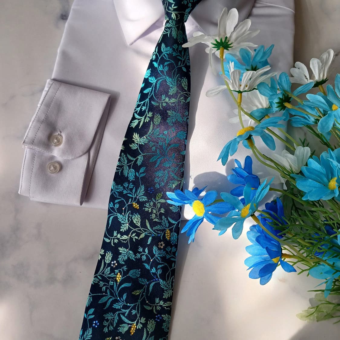 밀라숀 실크 네이비 플로럴 자카드 넥타이 8.9cm A+등급 A19556 상품이미지3