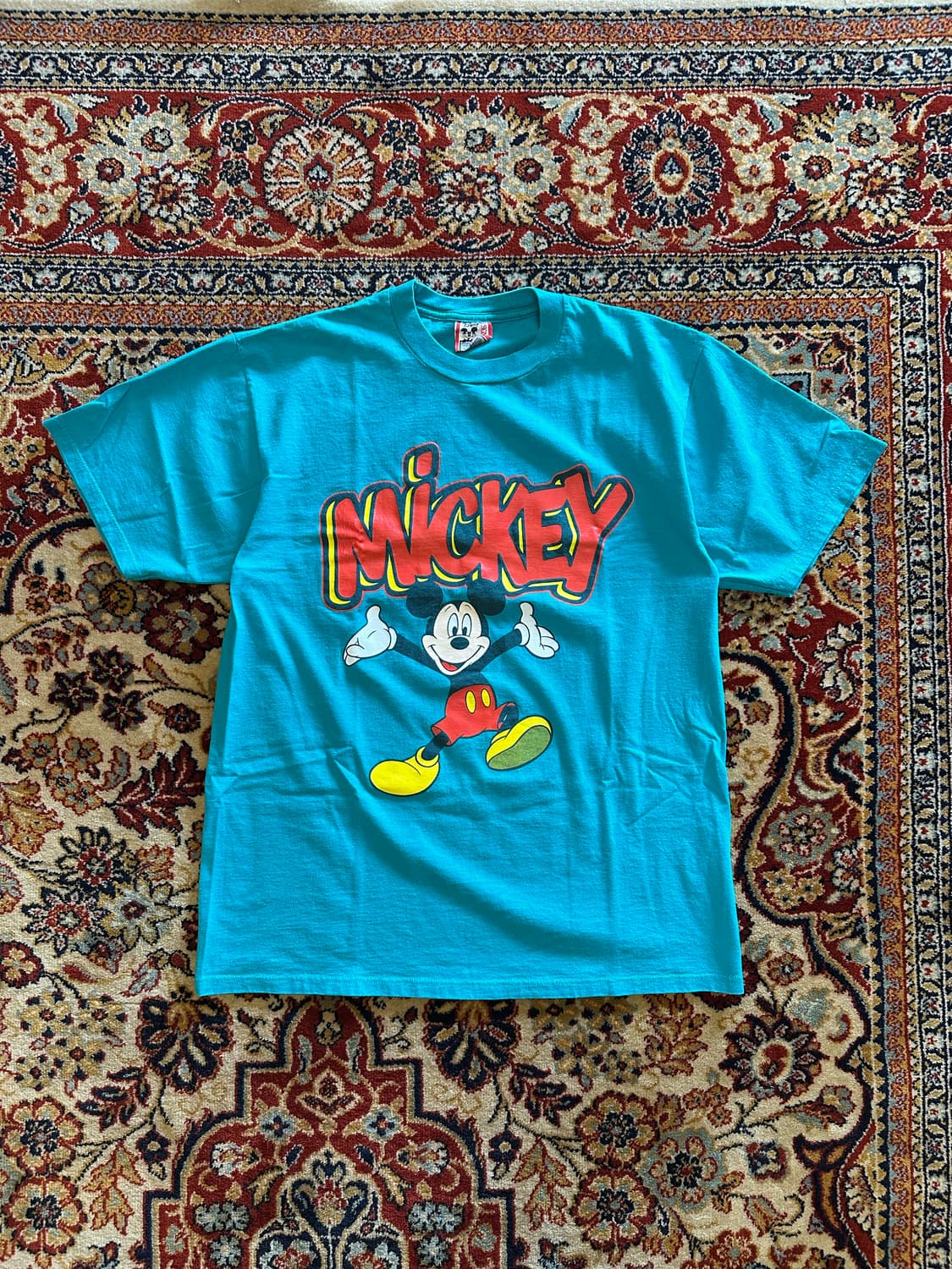 90s 디즈니 미키마우스 "그래피티 로고" 싱글스티치 - XL 상품이미지1