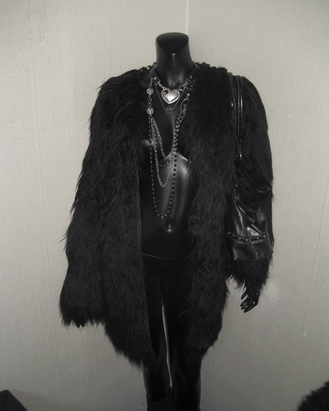 블랙 롱 퍼 코트 자켓 오네갸루 펑크 상품이미지4