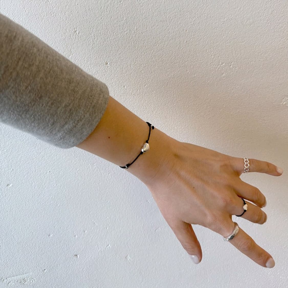 실버925 하트볼 실크 팔찌 상품이미지2