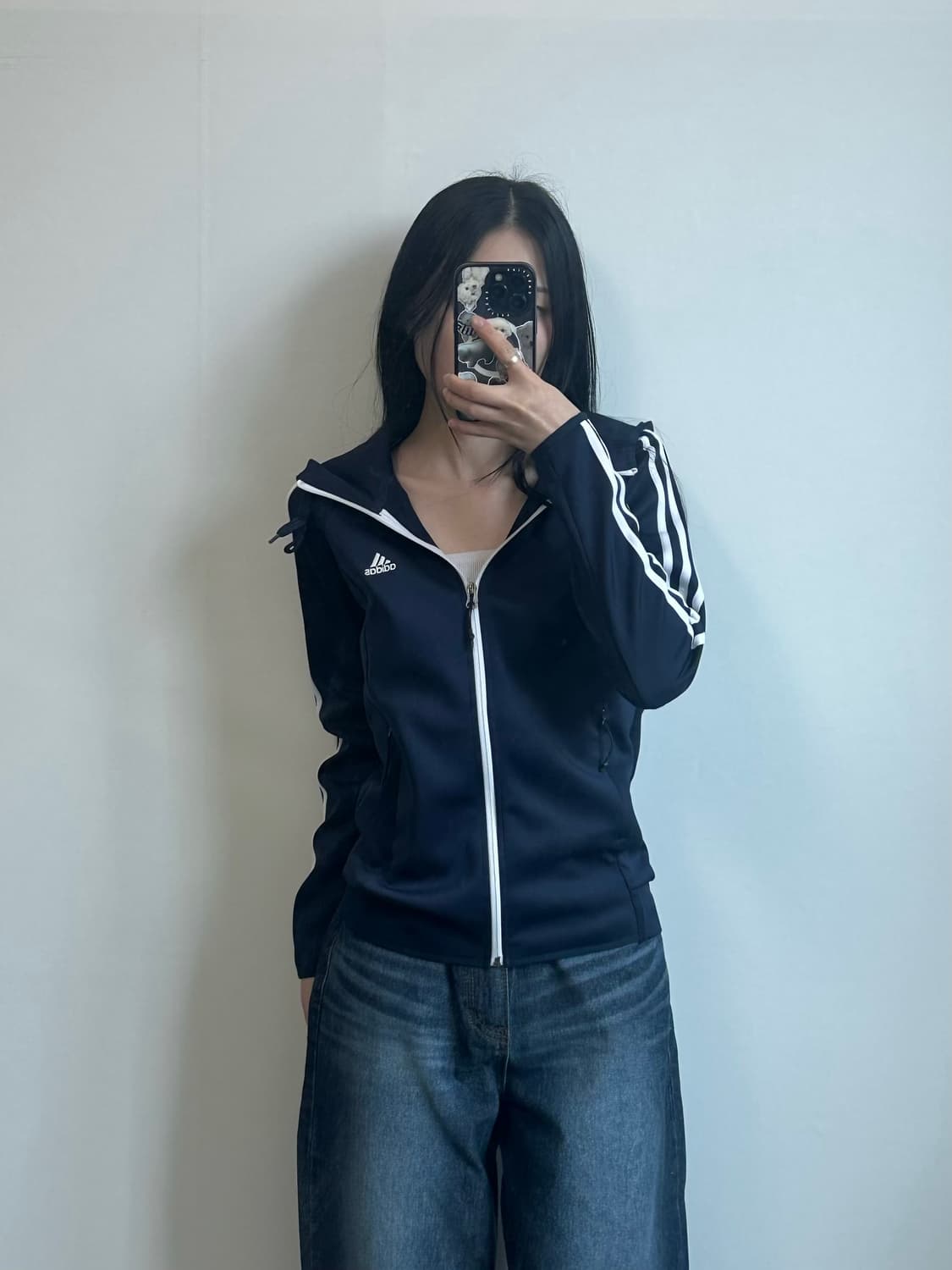 아디다스 자수로고 사이드라인 네이비 후드 져지 상품이미지1