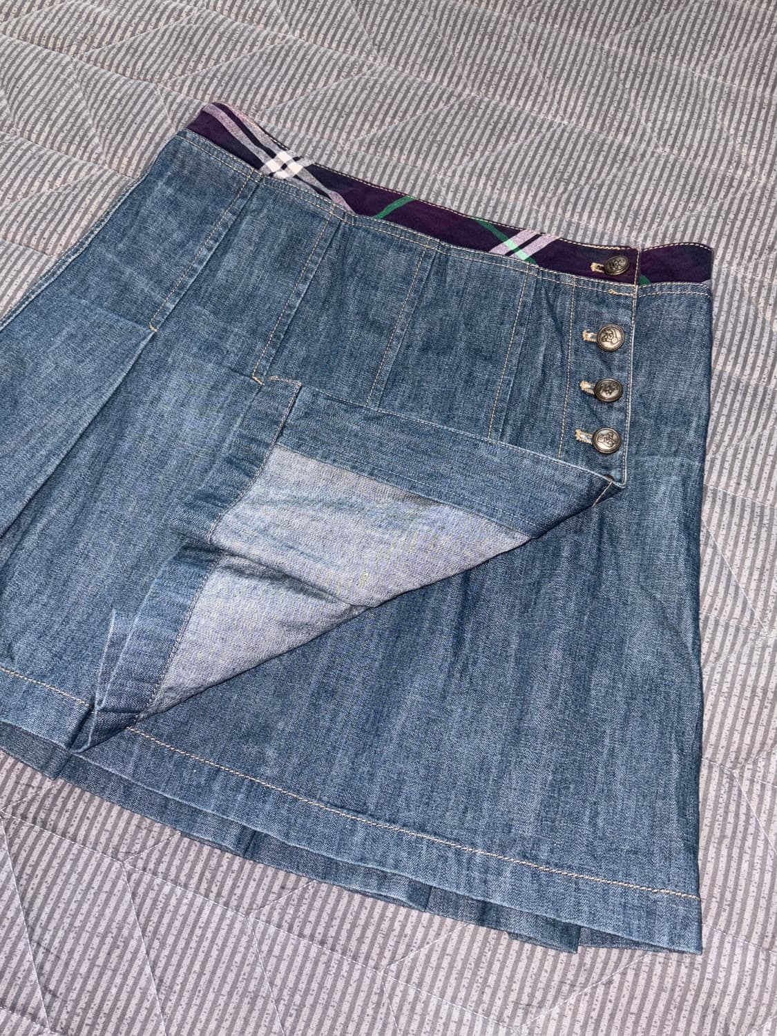 퍼플 체크 데님 스커트 상품이미지6