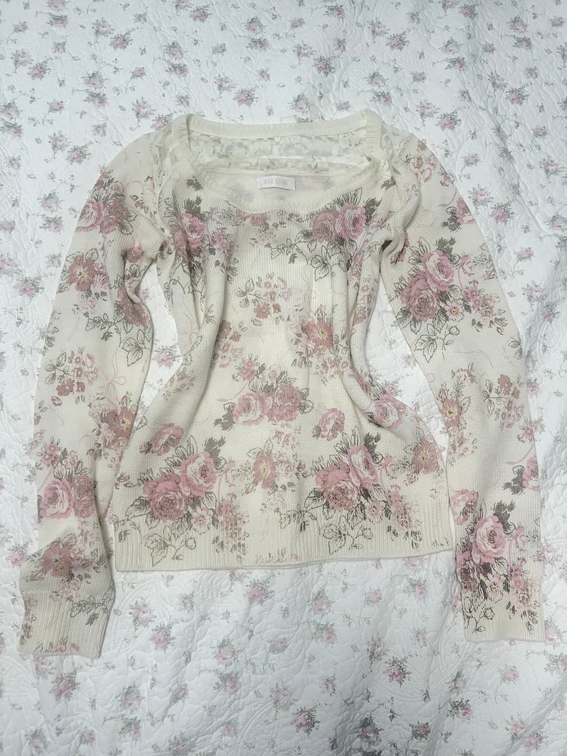 리즈리사 플라워 레이스 시스루 니트 대대장 상품이미지1